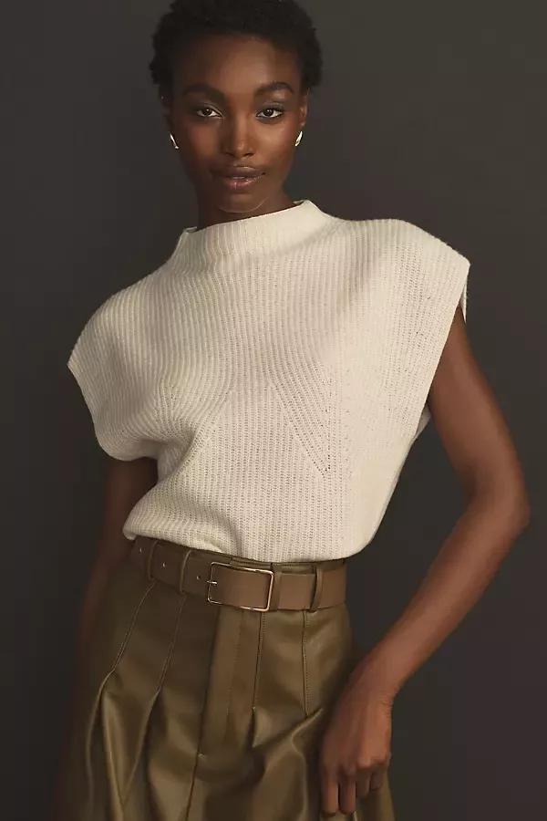 Maeve Mock-Neck Muscle Crop Sleeveless Sweater, Beige, , large image number 3