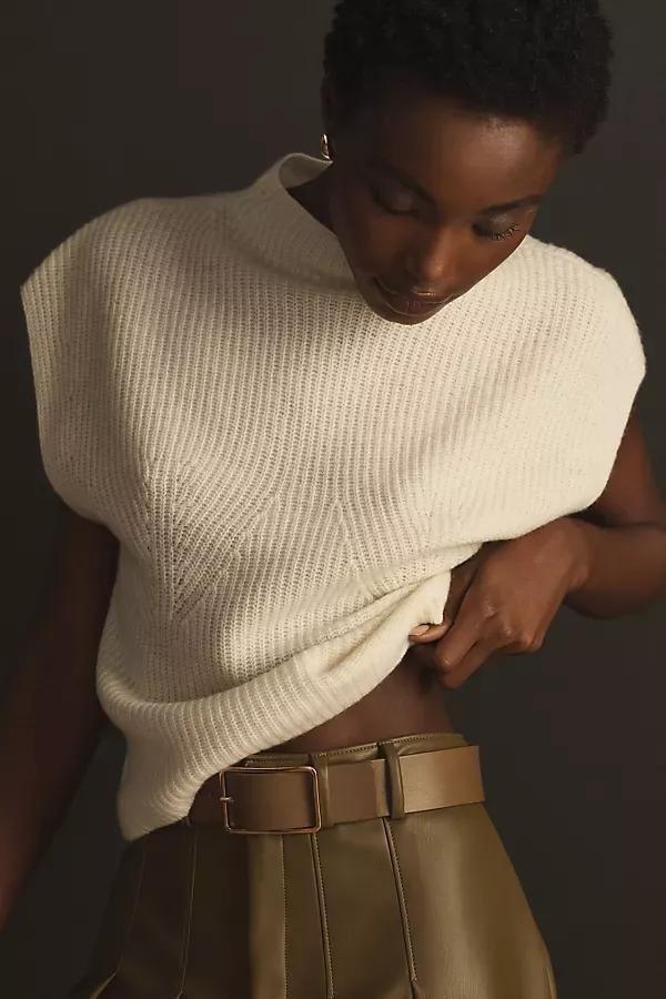 Maeve Mock-Neck Muscle Crop Sleeveless Sweater, Beige, , large image number 5