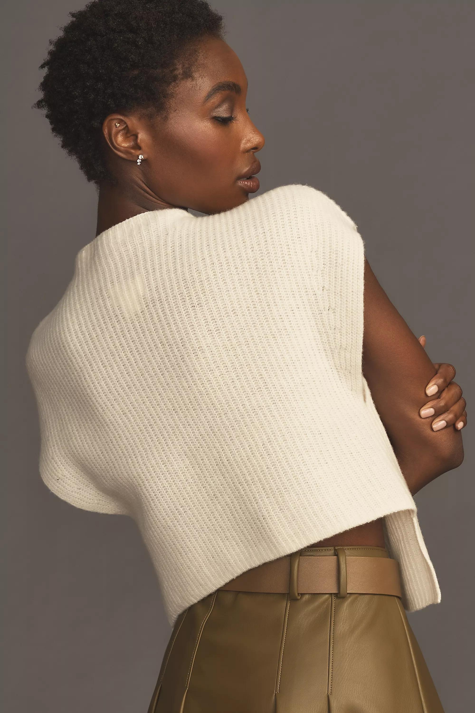 Maeve Mock-Neck Muscle Crop Sleeveless Sweater, Beige, , large image number 6
