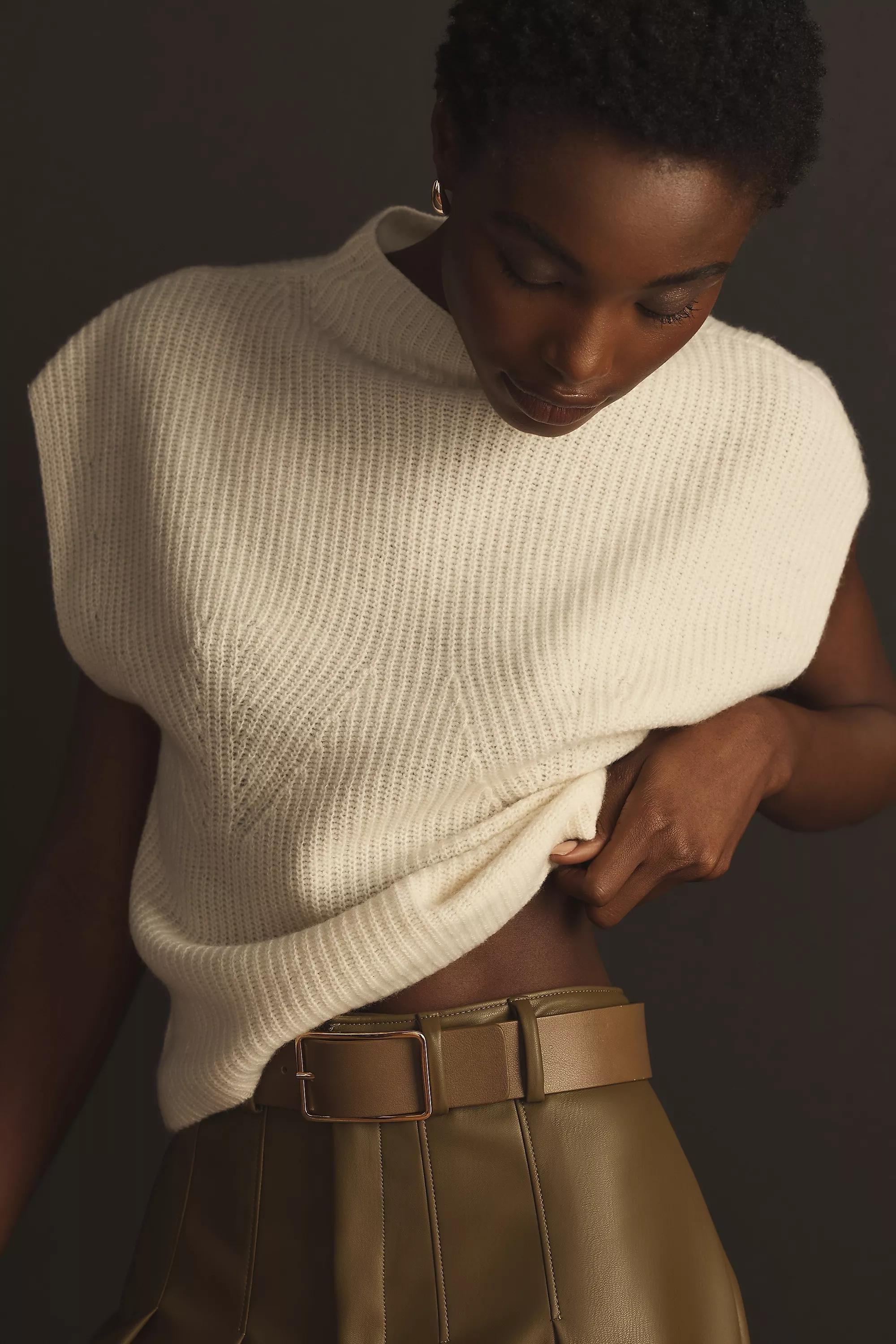 Maeve Mock-Neck Muscle Crop Sleeveless Sweater, Beige, , large image number 9