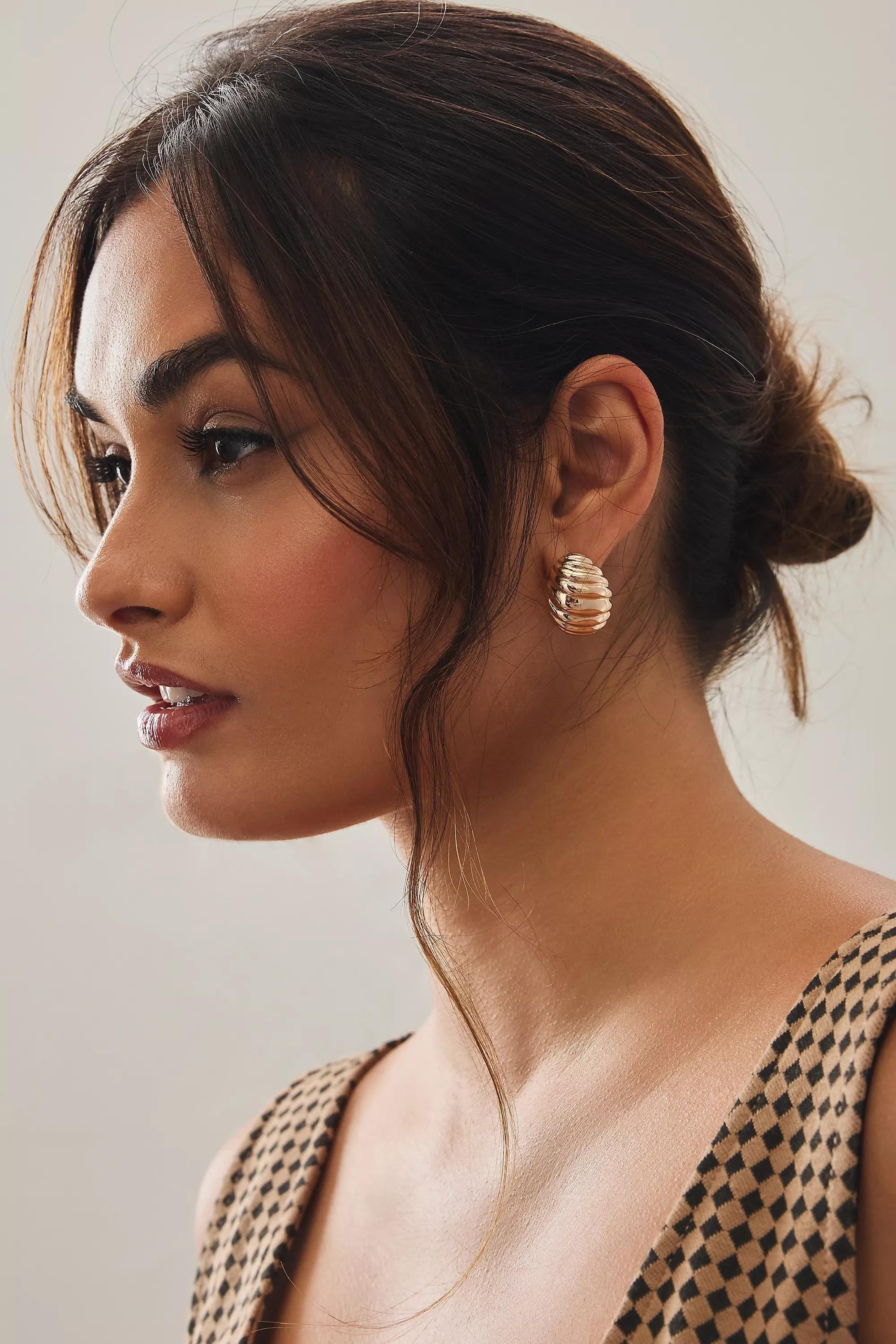 Ribbed Croissant Statement Earrings, Gold, , large image number 0