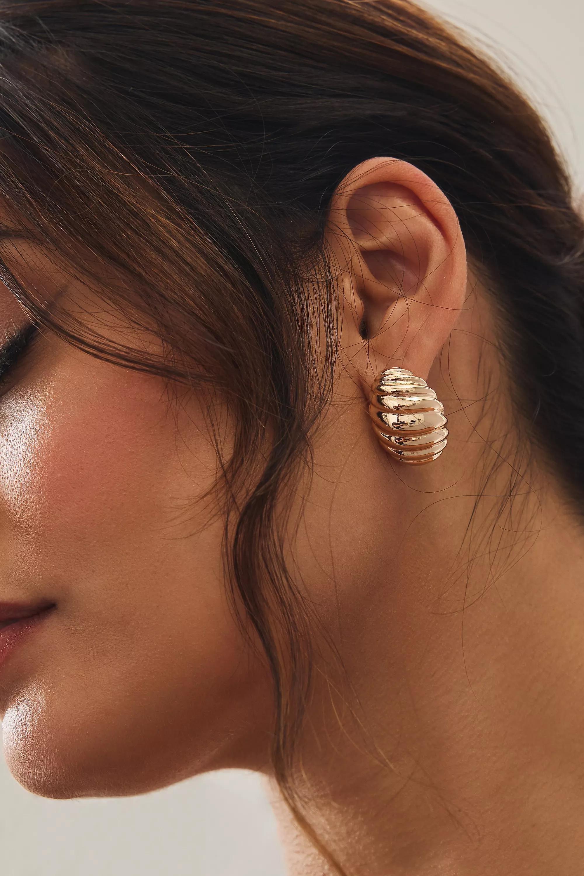 Ribbed Croissant Statement Earrings, Gold, , large image number 1