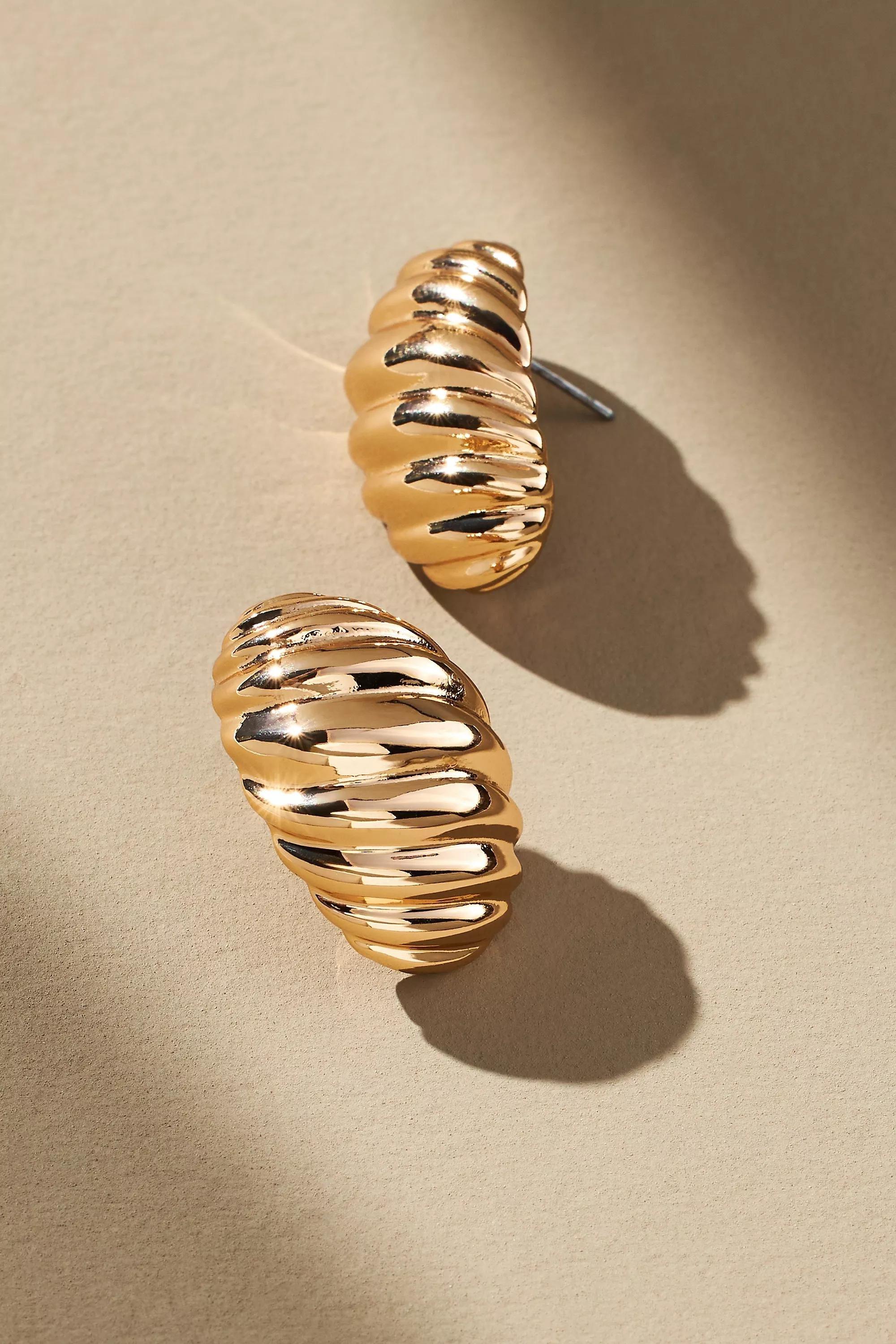 Ribbed Croissant Statement Earrings, Gold, , large image number 2