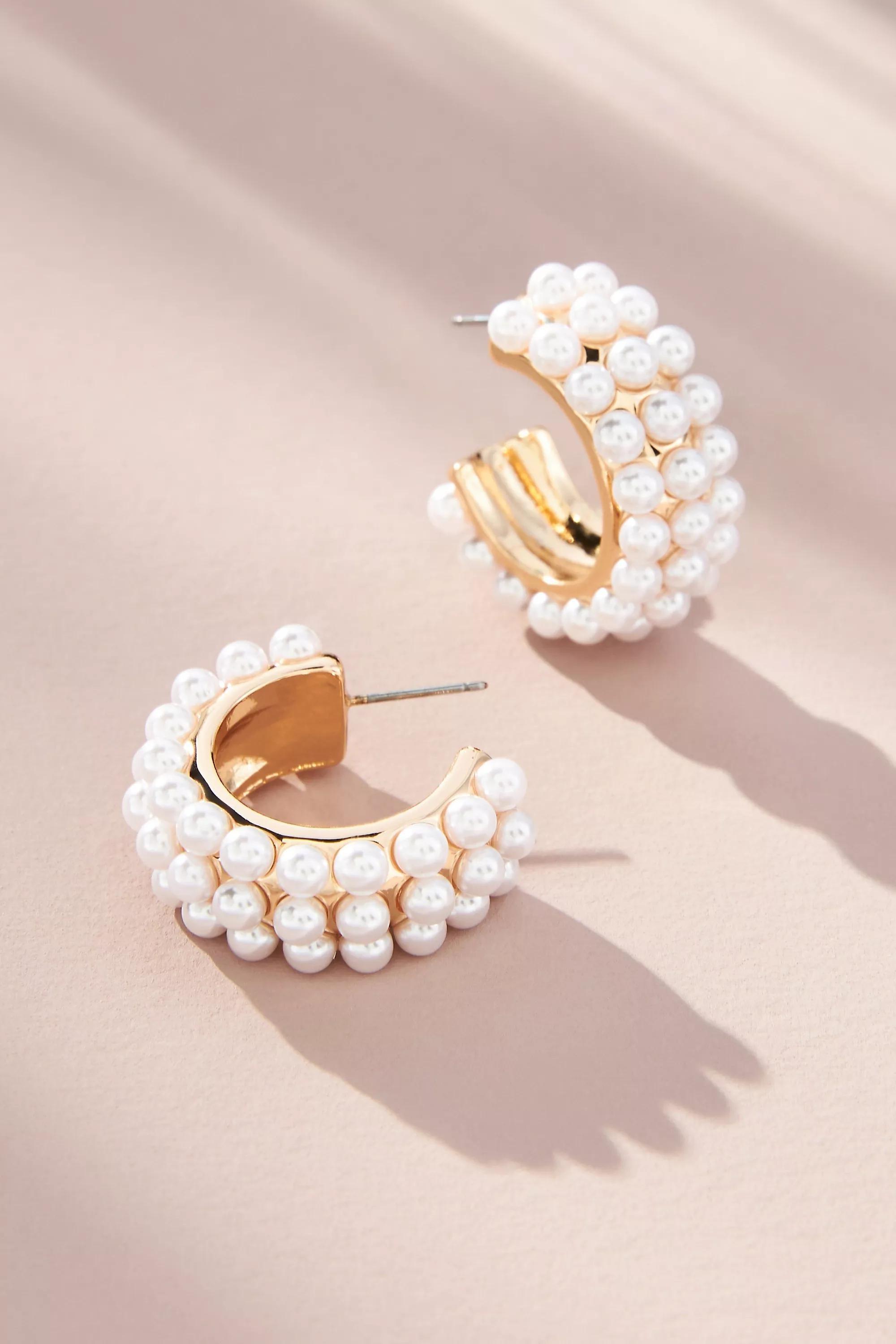 Triple-Strand Hoop Earrings, Pearl, A501_0017, large image number 0