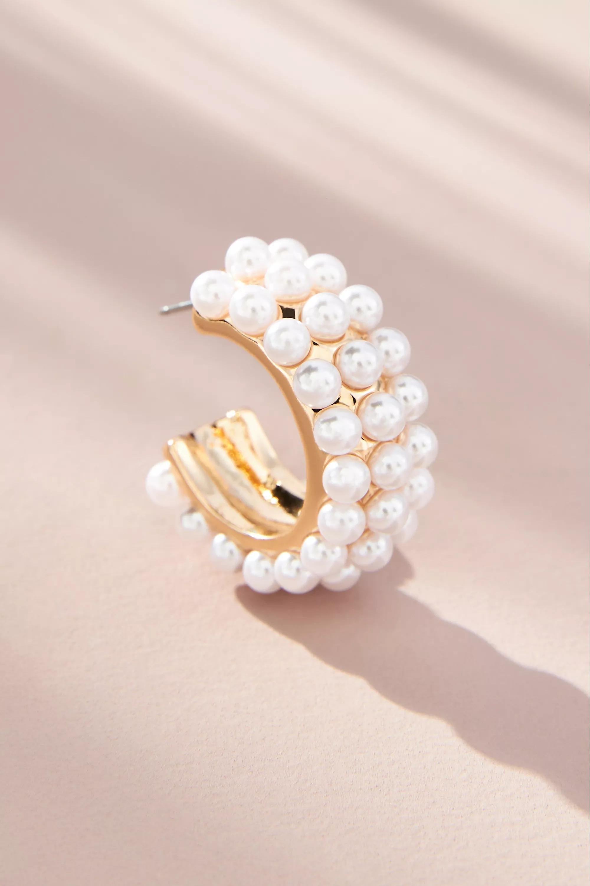 Triple-Strand Hoop Earrings, Pearl, A501_0017, large image number 1
