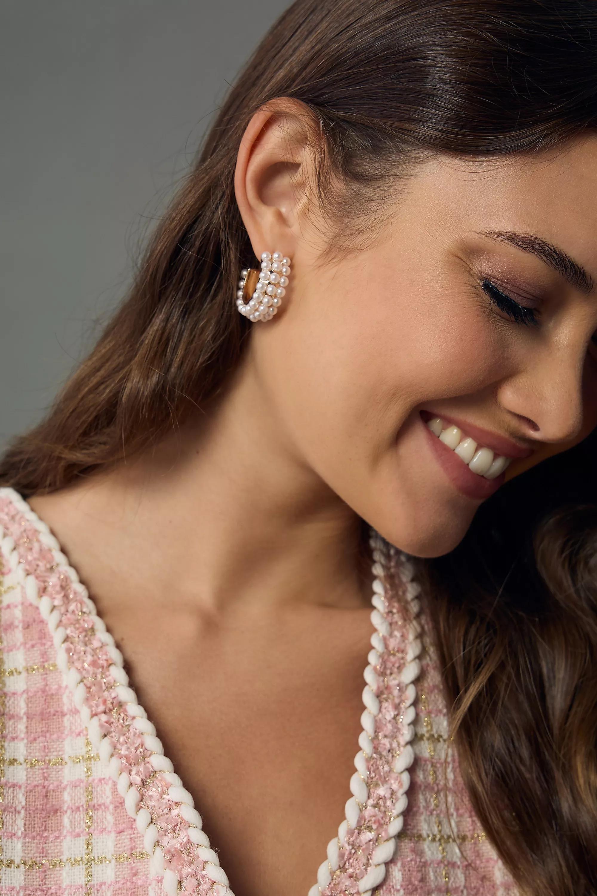 Triple-Strand Hoop Earrings, Pearl, A501_0017, large image number 2