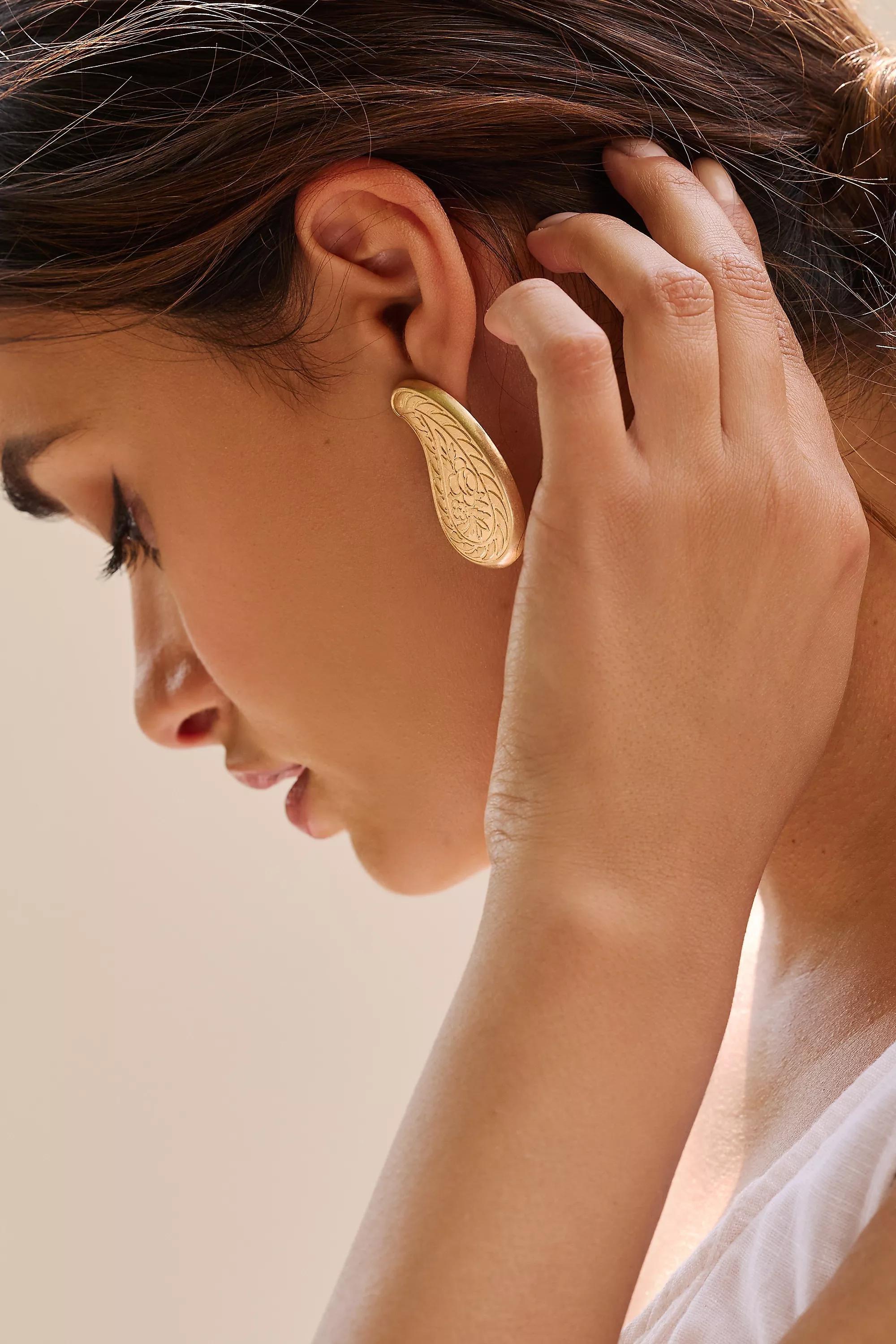 Floral Paisley Statement Earrings, Gold, A501_0070, large image number 1