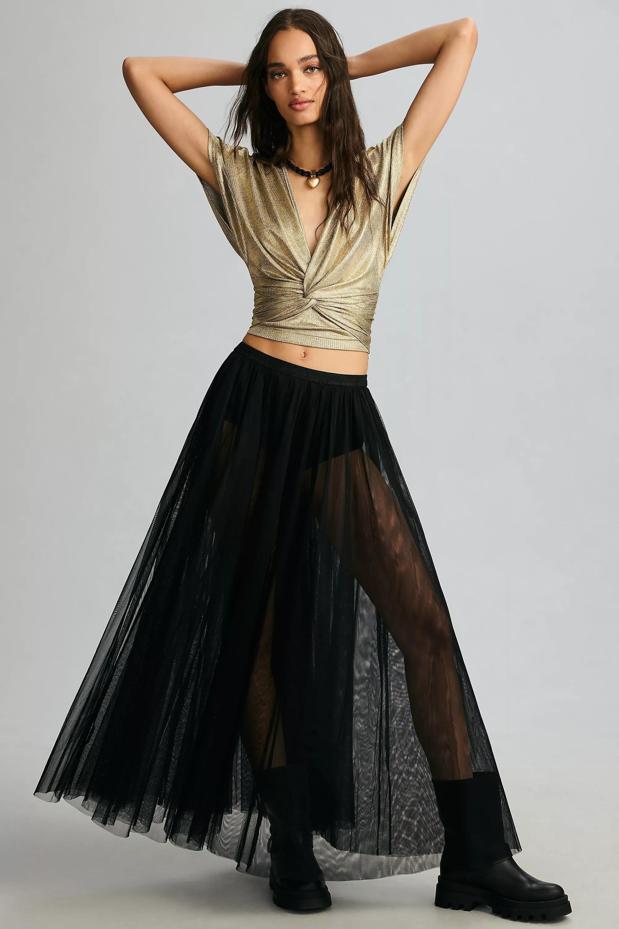 Bishop & Young Short- Sleeve Twist-Front Shimmer Top, Gold, , large image number 3
