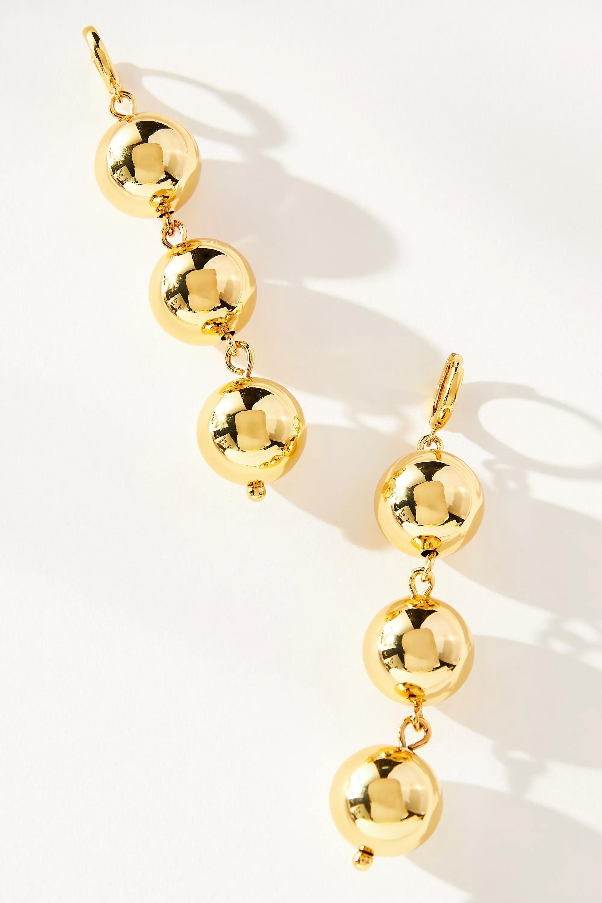 Triple-Sphere Huggie Drop Earrings, Gold, A501_0070, large image number 0