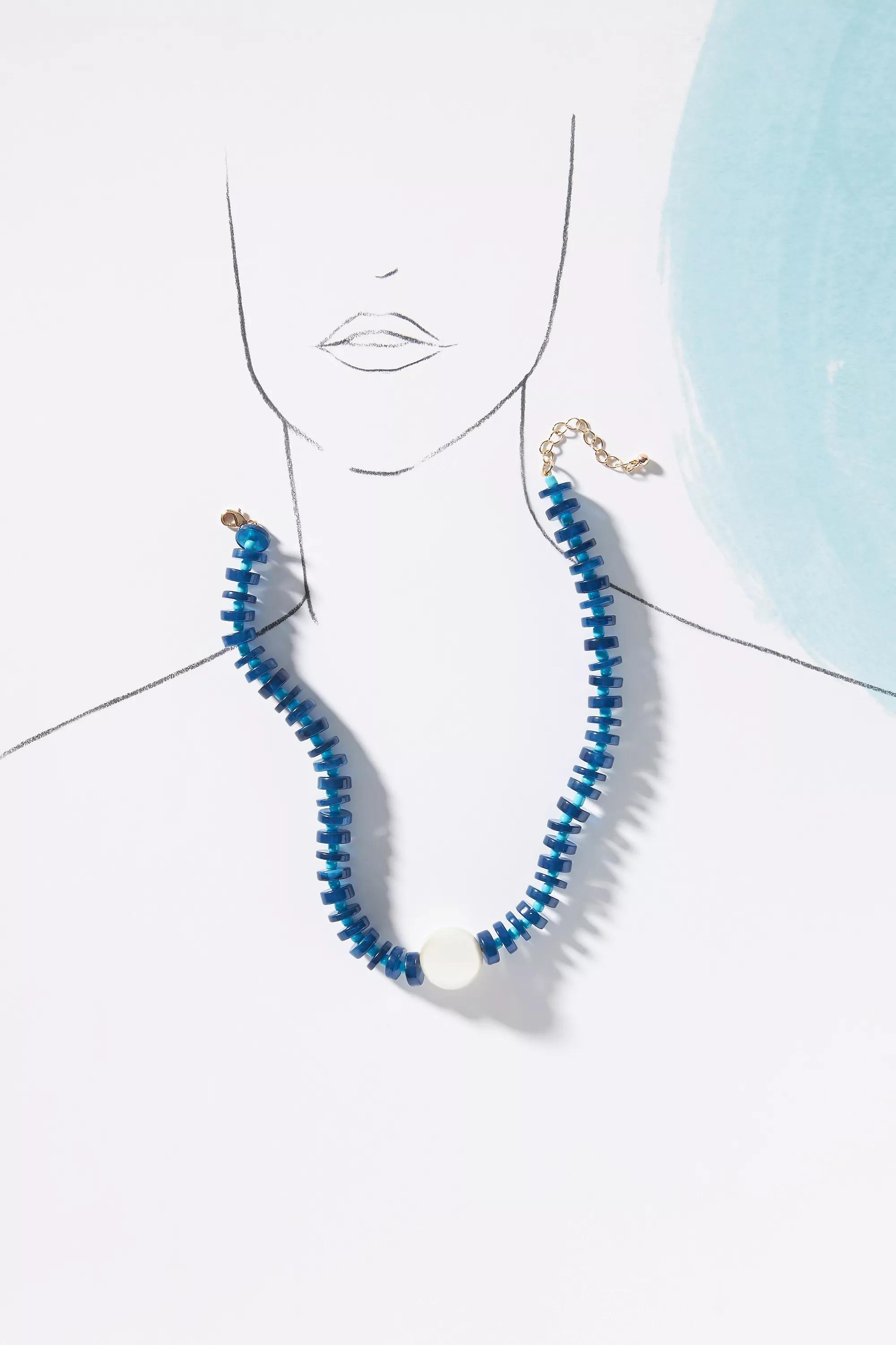 Chunky Beaded Pendant Necklace, Navy, , large image number 2