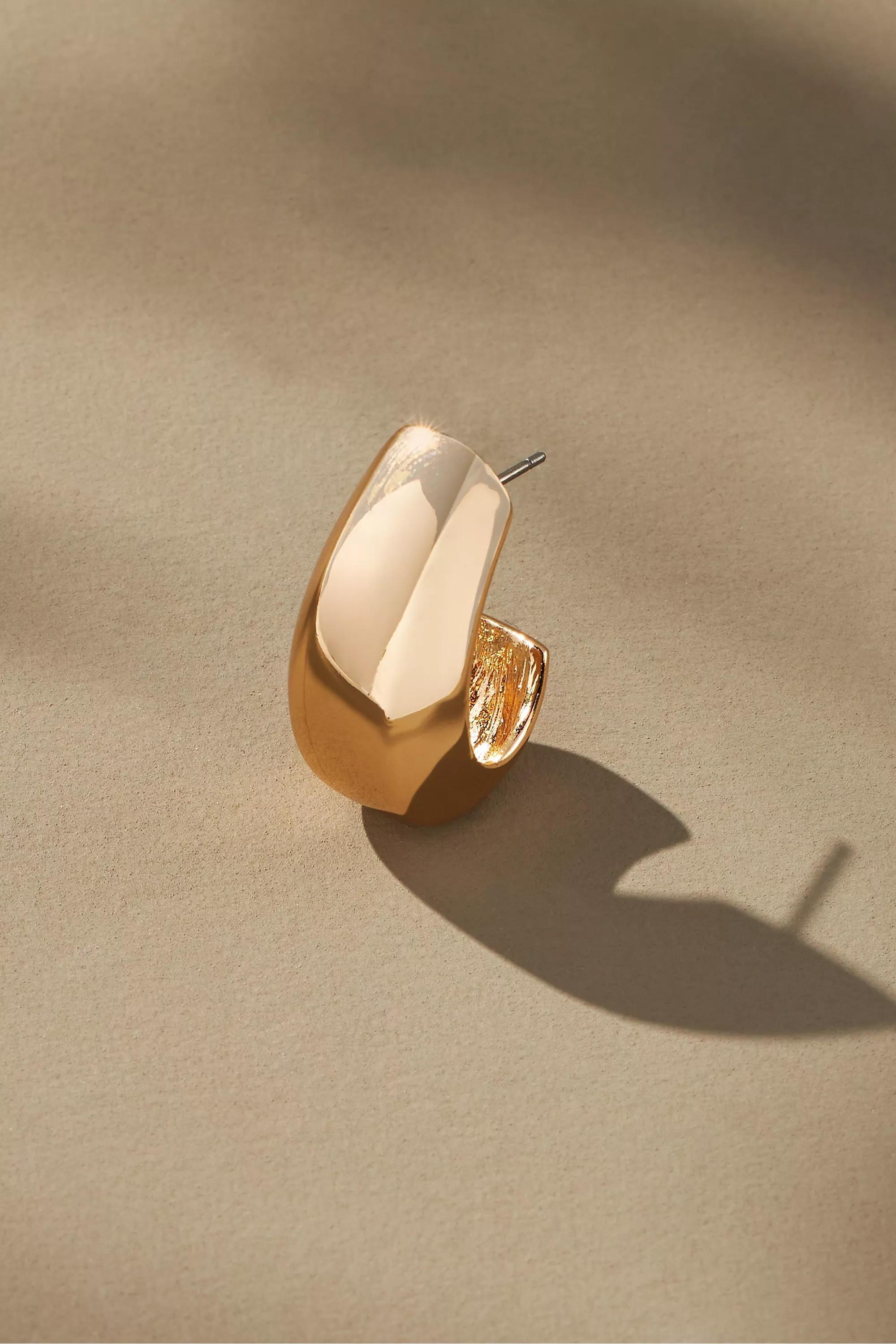 Sleek Crescent Hoop Earrings, Gold, A501_0070, large image number 2