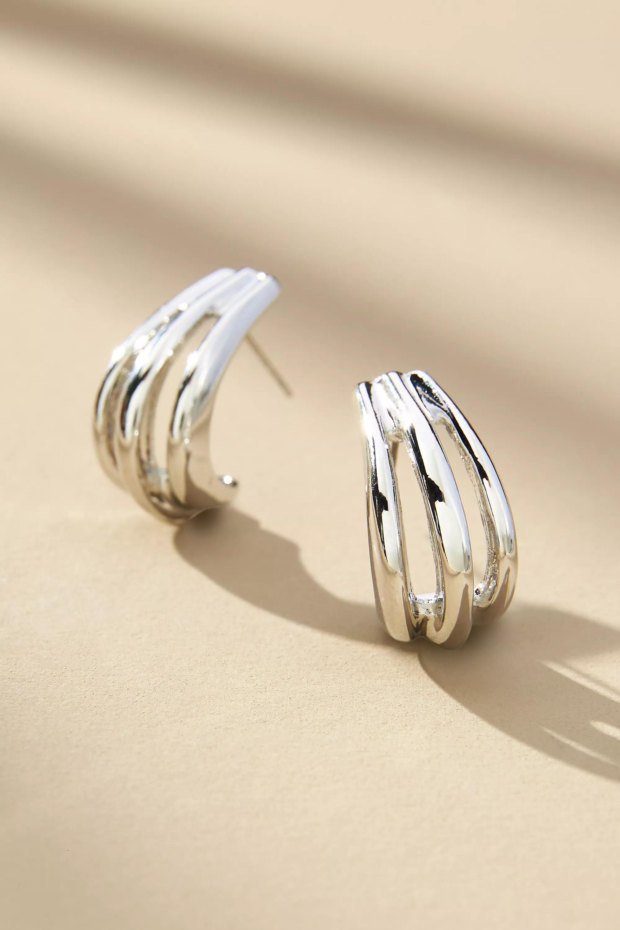 Ribbed Drop Earrings, Silver, A501_0007, large image number 0