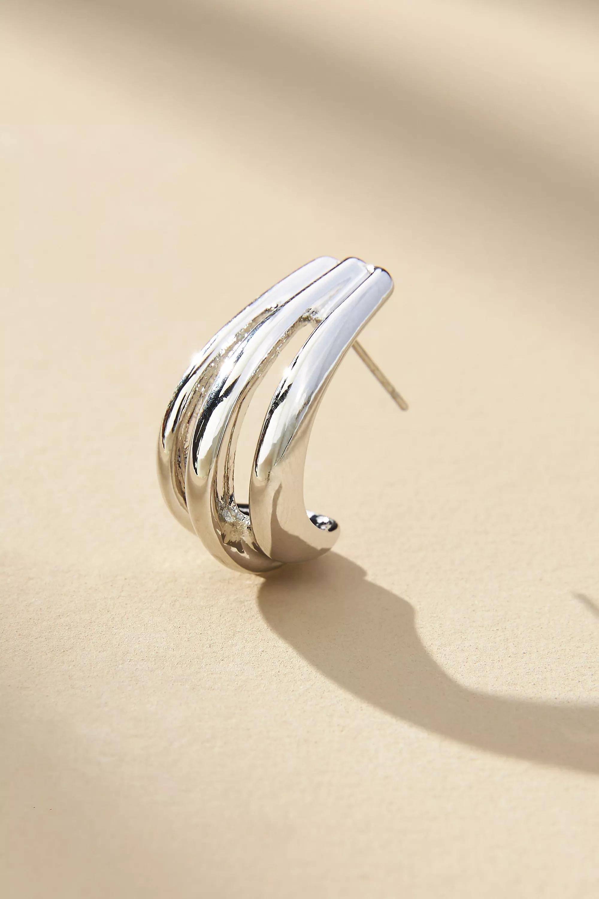 Ribbed Drop Earrings, Silver, A501_0007, large image number 1