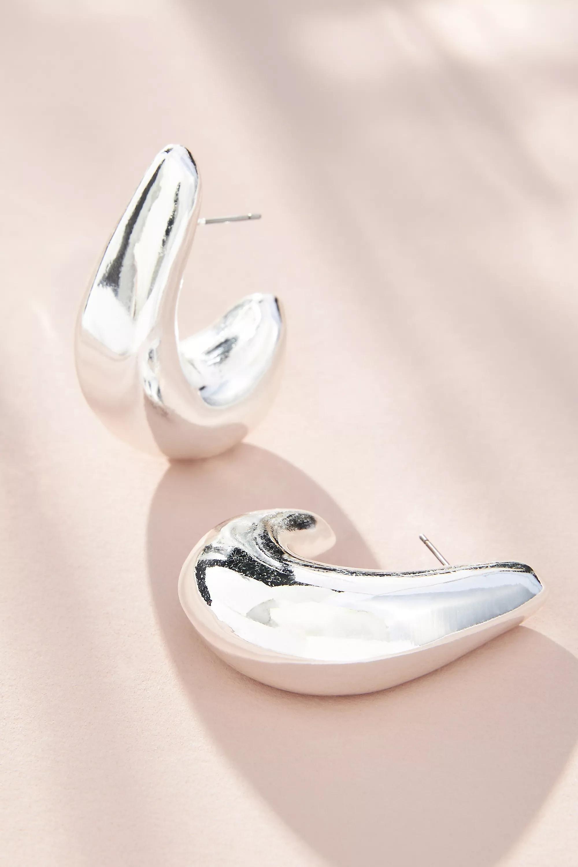 The Petra Curved Drop Earrings, Silver, A501_0007, large image number 0