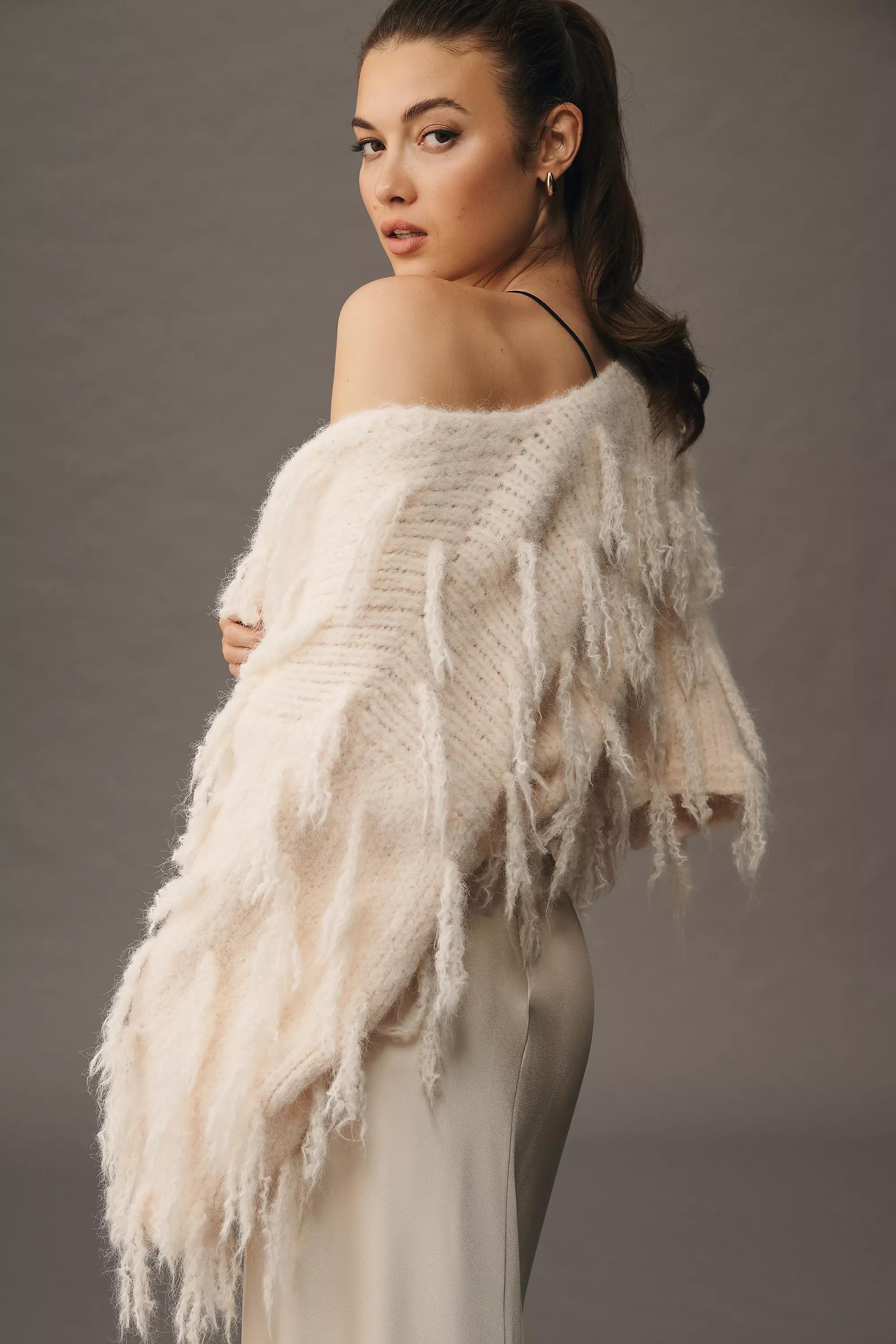 Knit Fringe Kimono Cardigan, Ivory, A501_0011, large image number 2