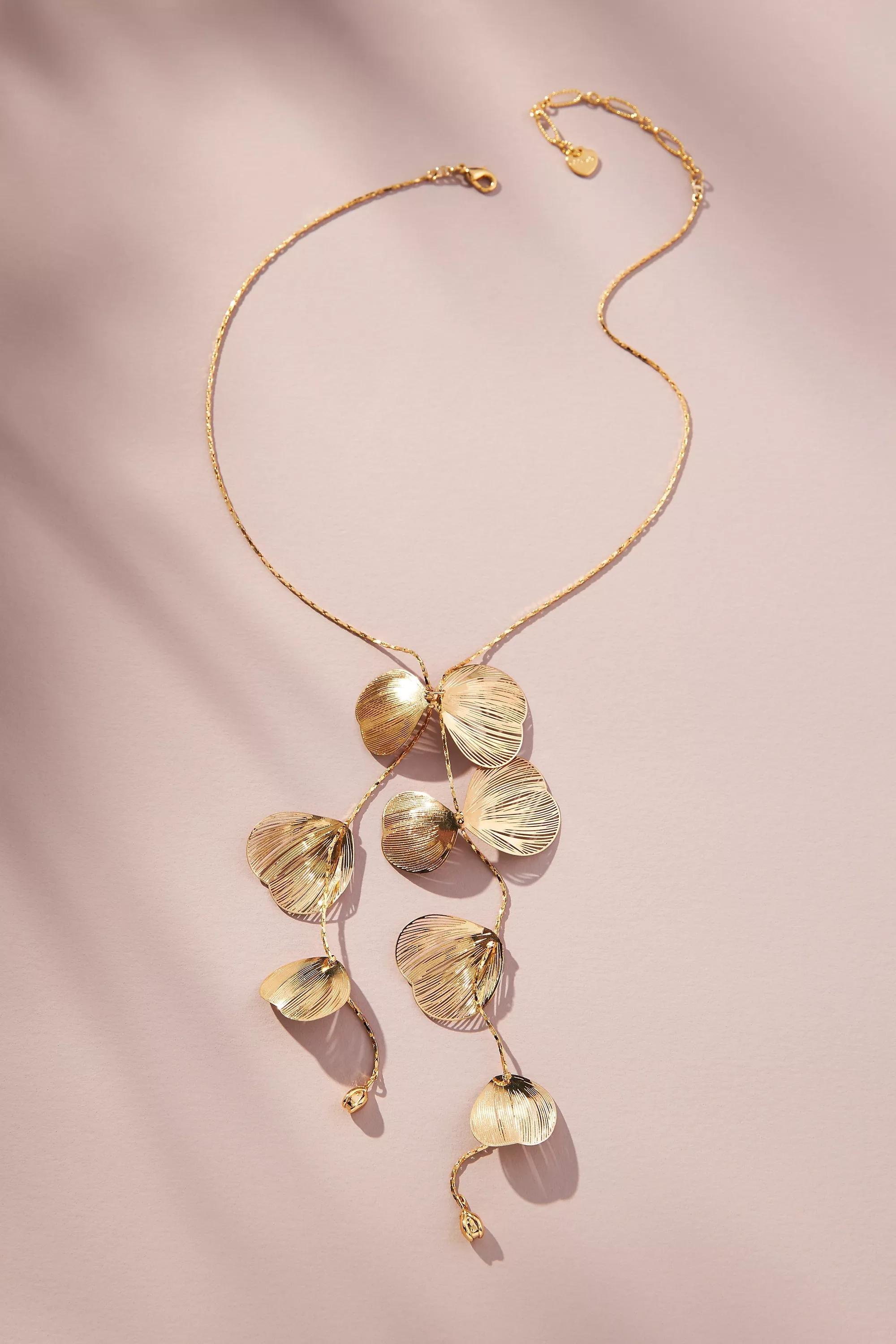 Southwest Floral Lariat Necklace, Gold-Plated, , large image number 0