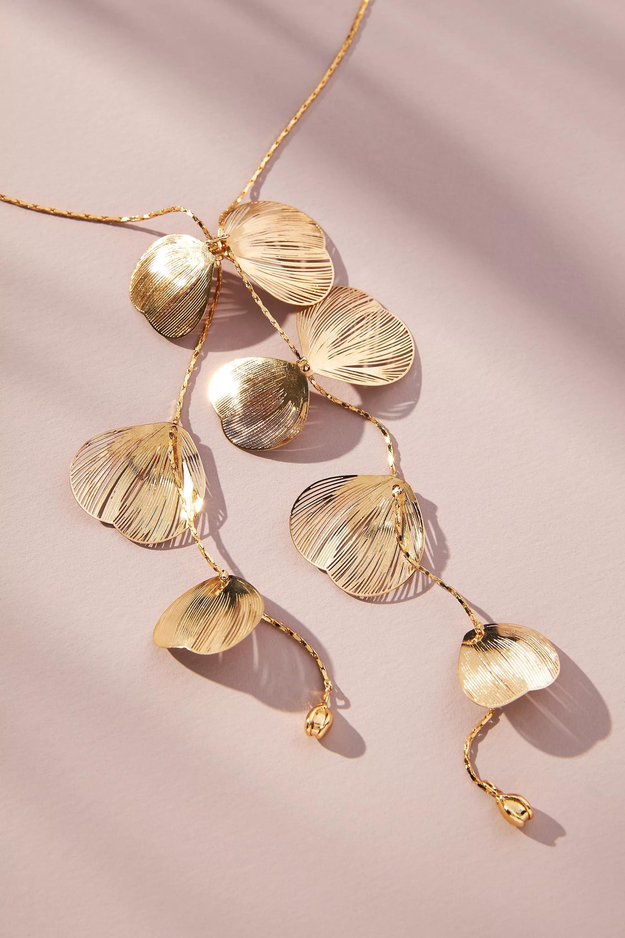 Southwest Floral Lariat Necklace, Gold-Plated, , large image number 1