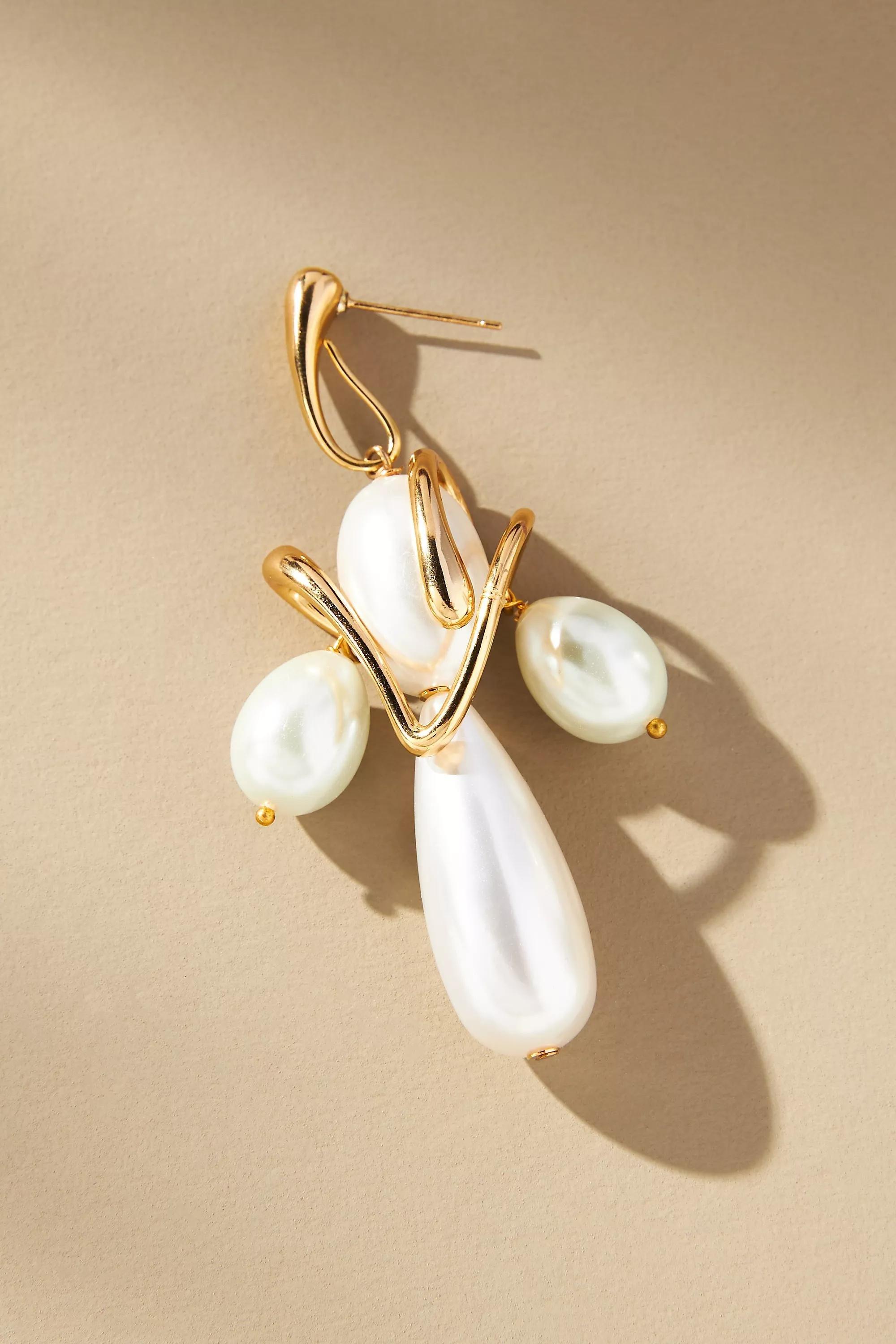 Four-Pearl Drop Earrings, Pearl, A501_0017, large image number 3