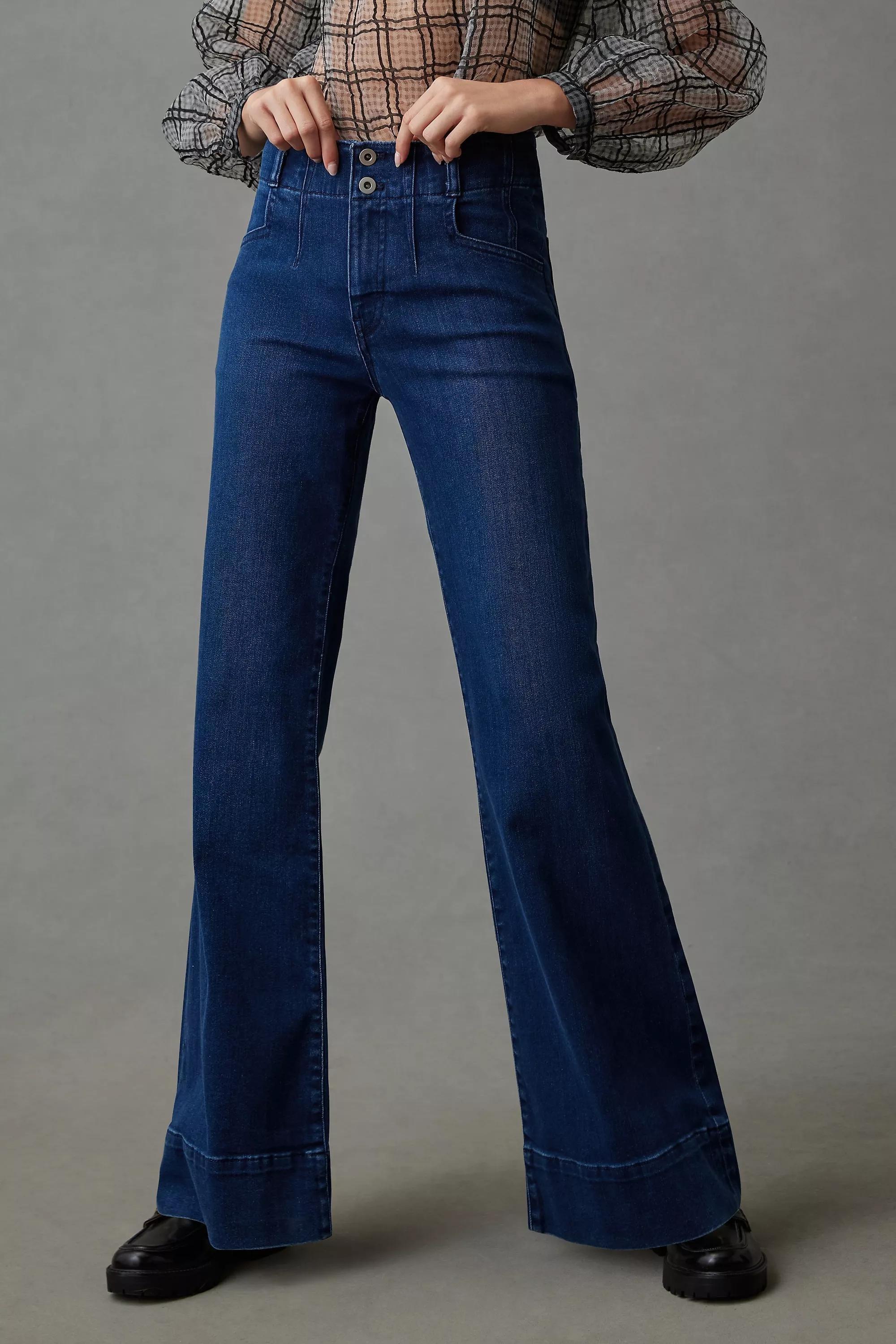 Maeve Denim Corseted High-Rise Wide-Leg Jeans, Blue, , large image number 4