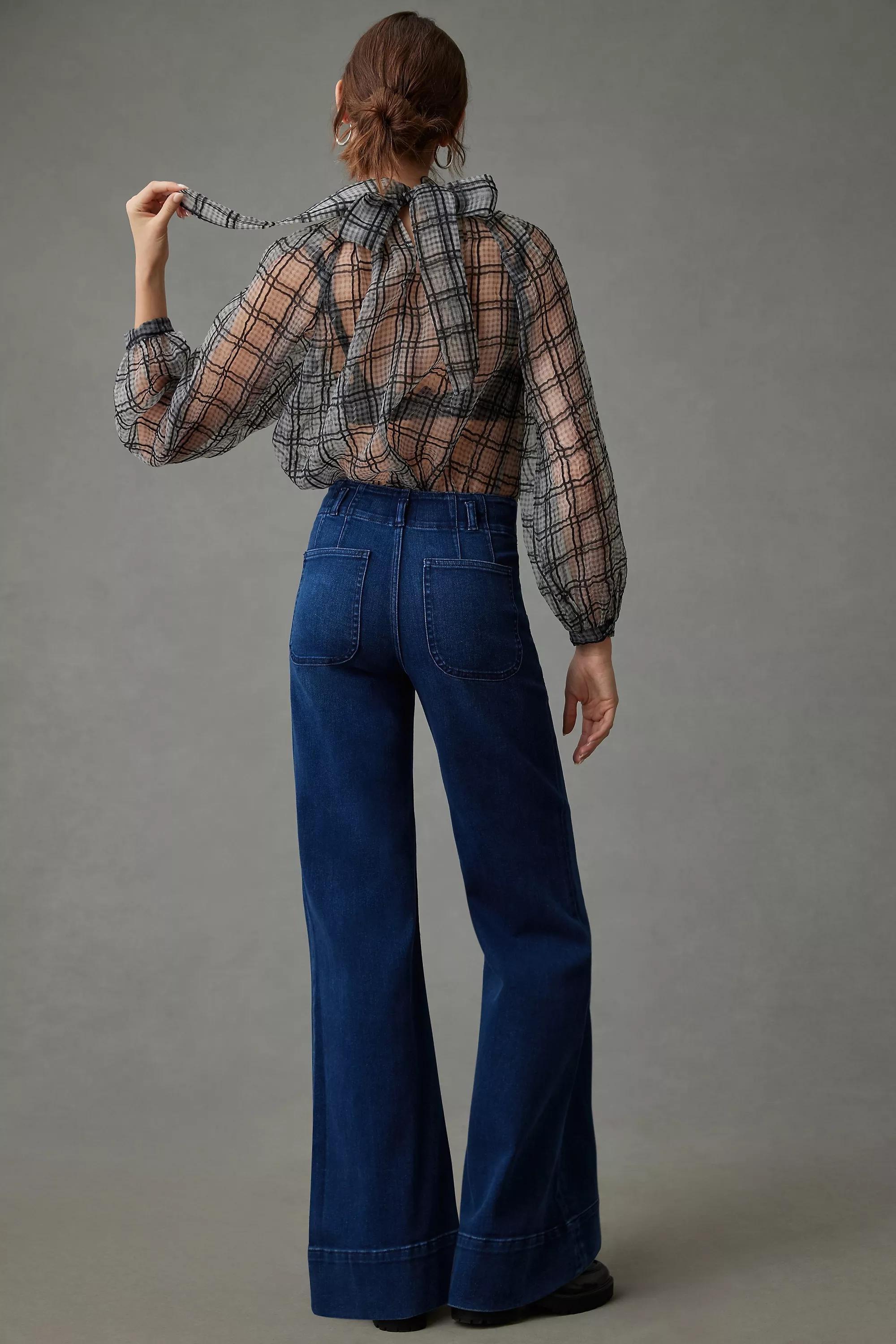 Maeve Denim Corseted High-Rise Wide-Leg Jeans, Blue, , large image number 5