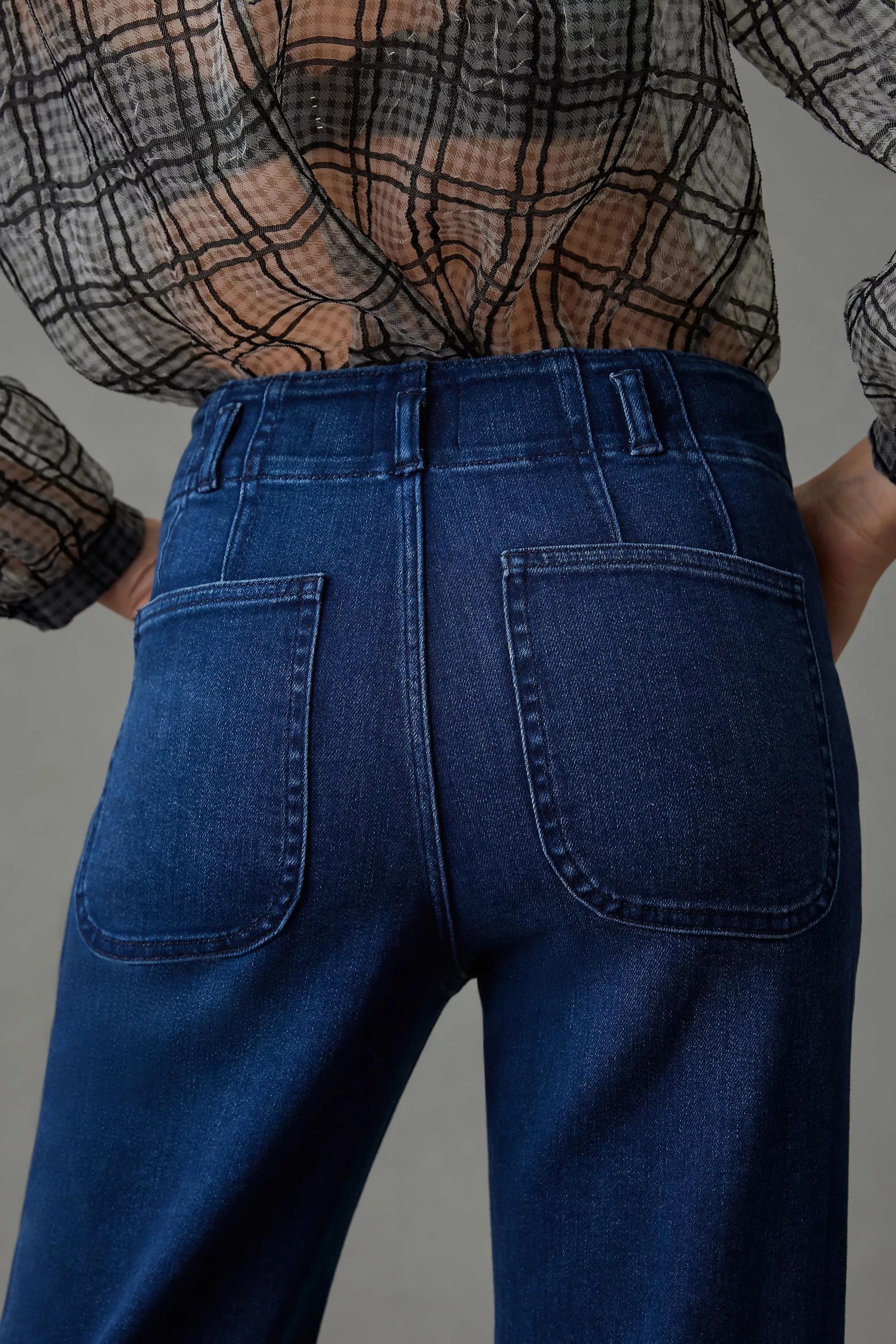 Maeve Denim Corseted High-Rise Wide-Leg Jeans, Blue, , large image number 6