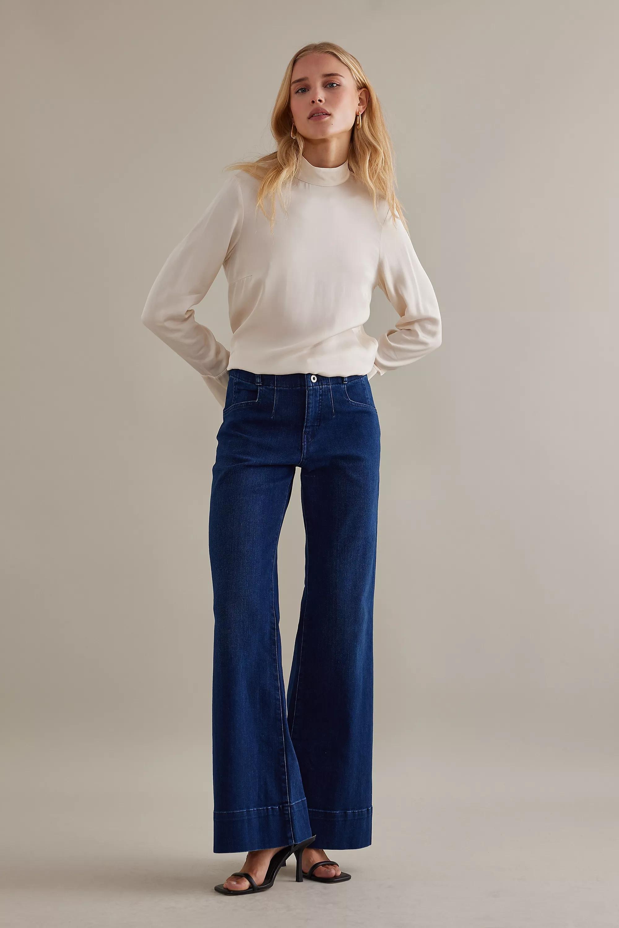 Maeve Denim Corseted High-Rise Wide-Leg Jeans, Blue, , large image number 7