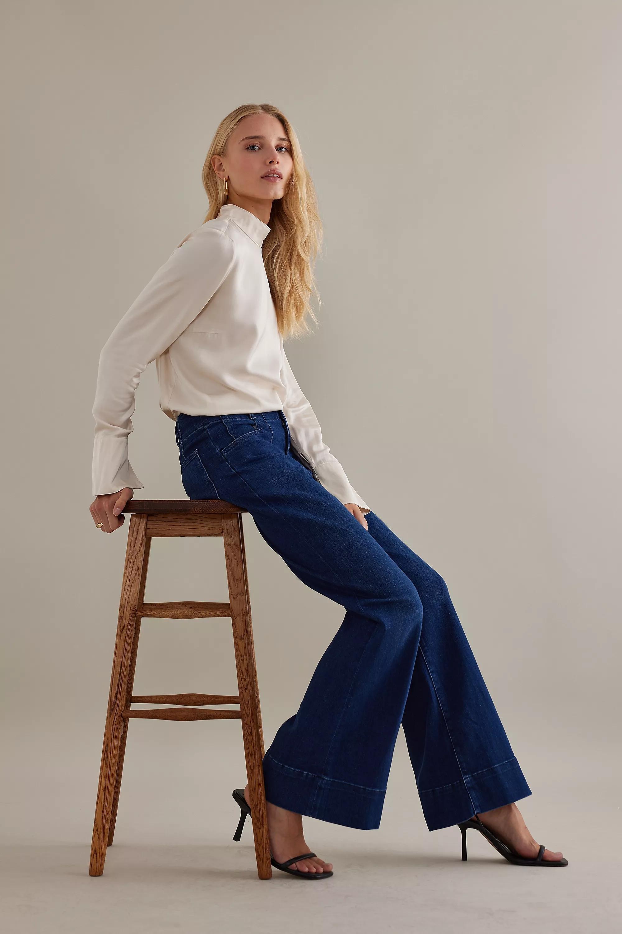 Maeve Denim Corseted High-Rise Wide-Leg Jeans, Blue, , large image number 9