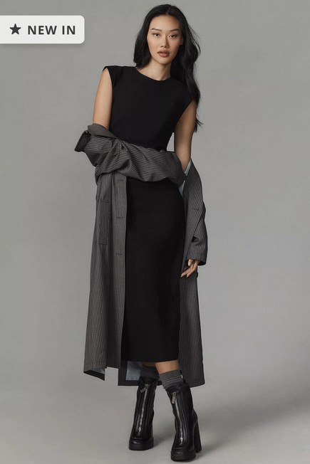 Anthropologie - Maeve Cap-Sleeve Slim Midi Dress, Black
