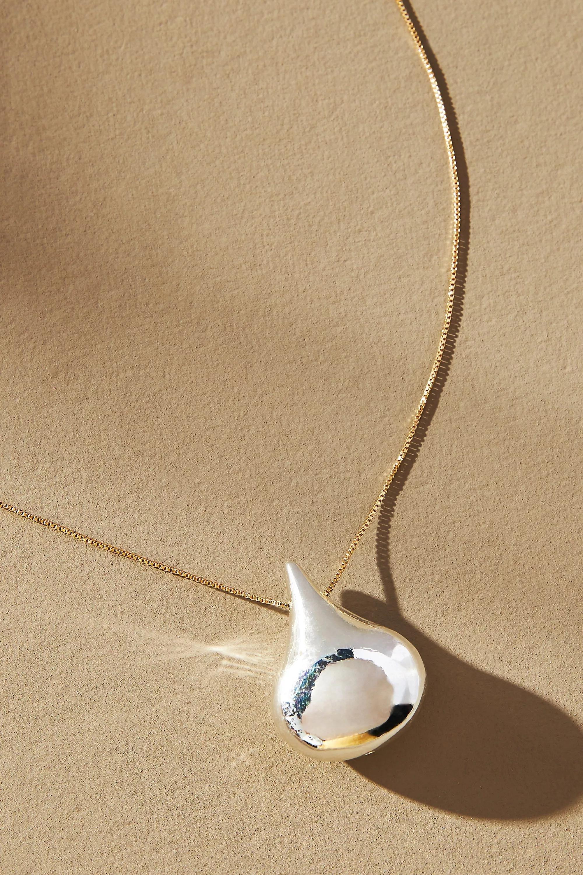 Bean Pendant Necklace, Gold, A501_0070, large image number 1