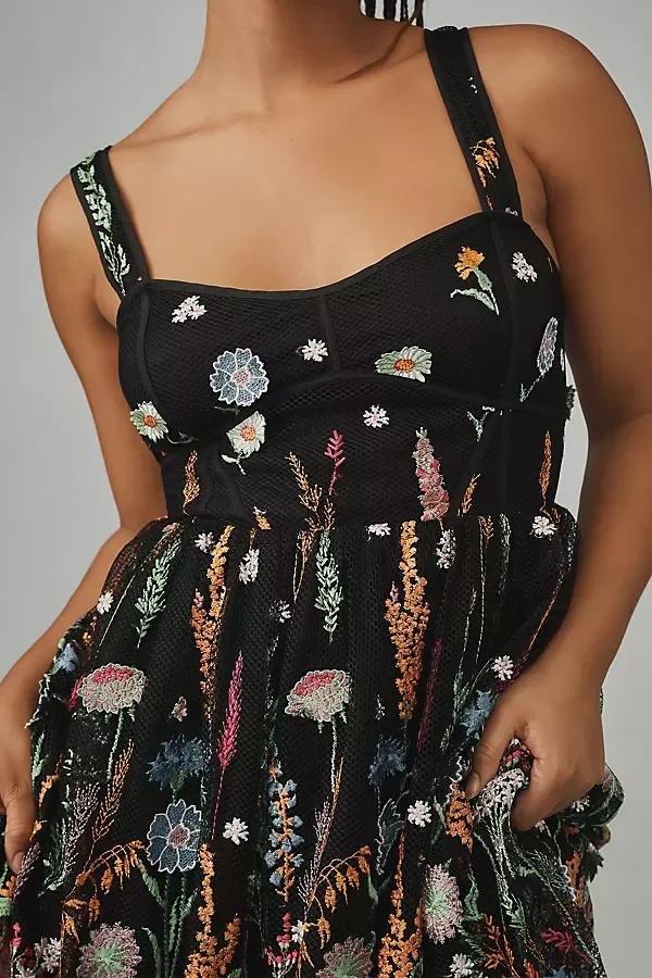 Sheer Floral Embroidered Mesh Maxi Dress, Black, , large image number 1