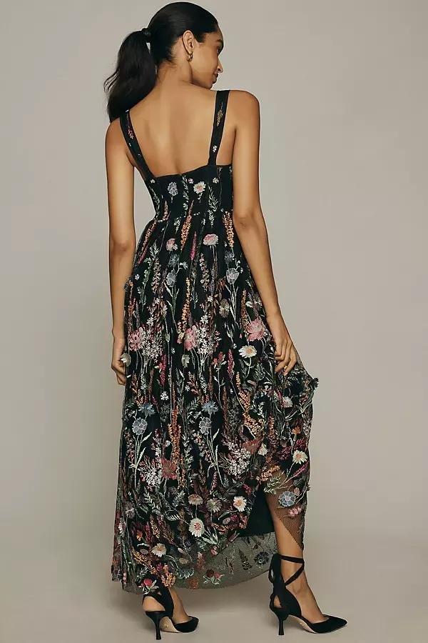 Sheer Floral Embroidered Mesh Maxi Dress, Black, , large image number 7