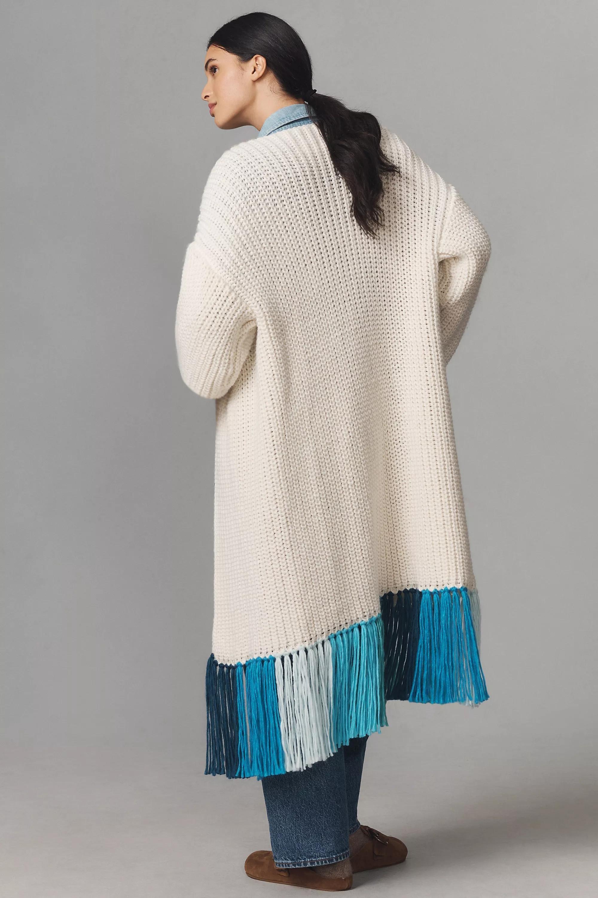 Multicolour Fringe Duster Kimono Cardigan, White, , large image number 4