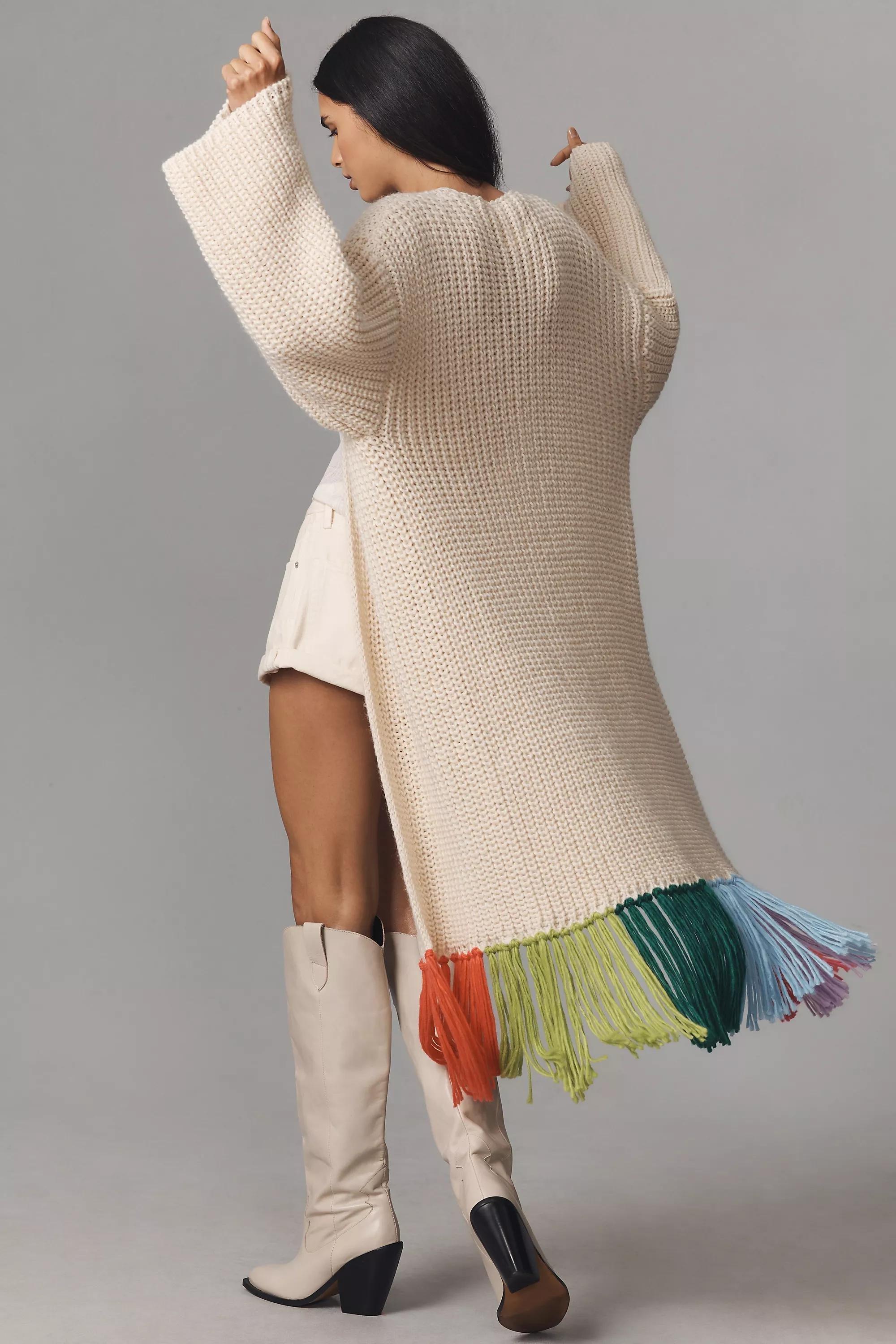 Multicolour Fringe Duster Kimono Cardigan, Ivory, , large image number 2