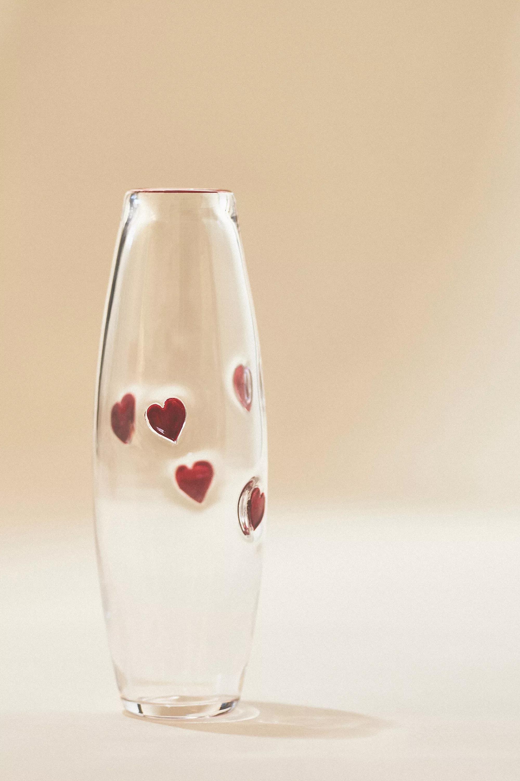 Heart Icon Tall Glass Vase, Red, A501_0060, large image number 1