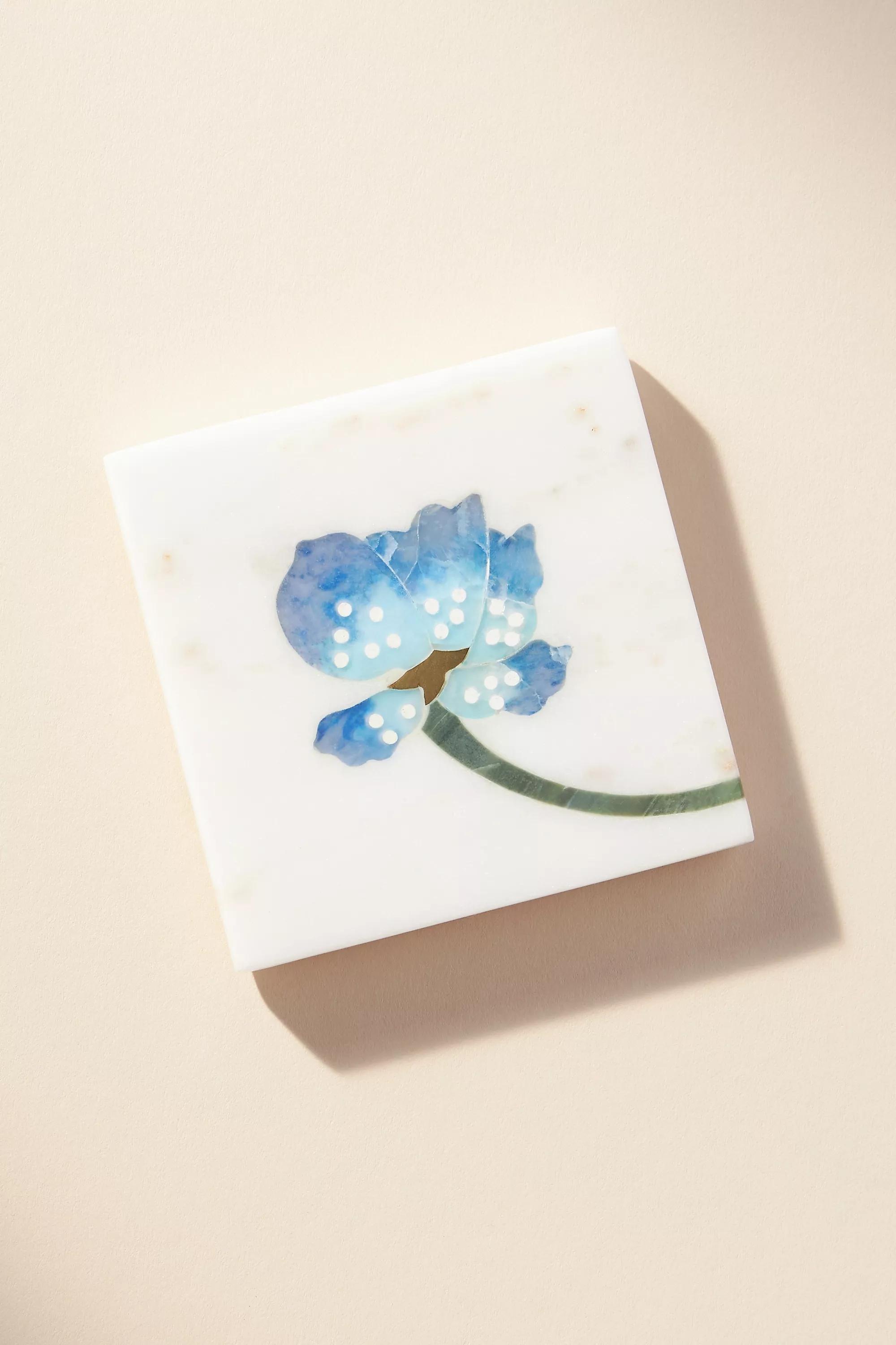 Betsey Floral Stone Square Coaster, Blue, , medium