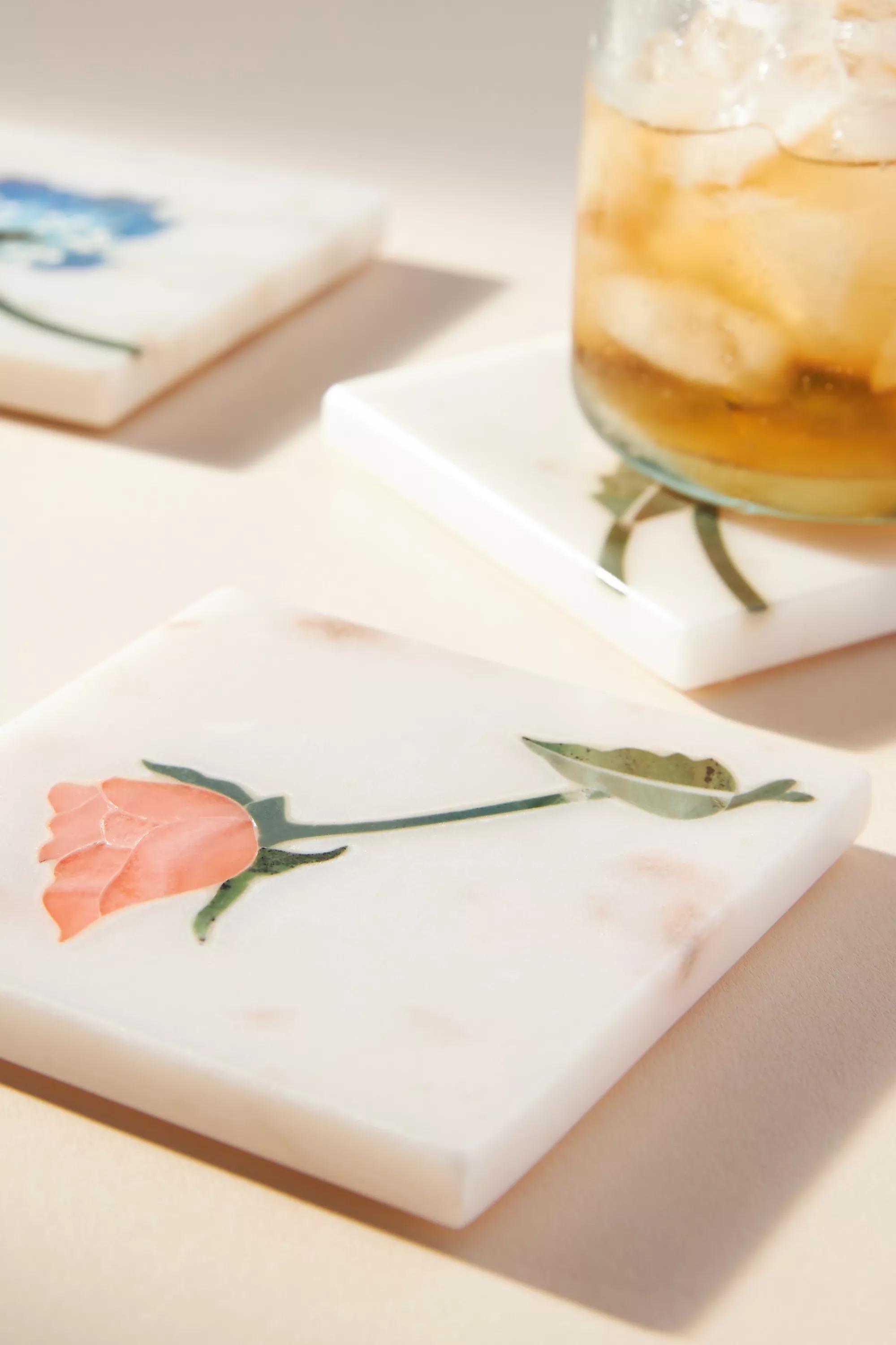 Betsey Floral Stone Square Coaster, Red, A501_0060, large image number 2