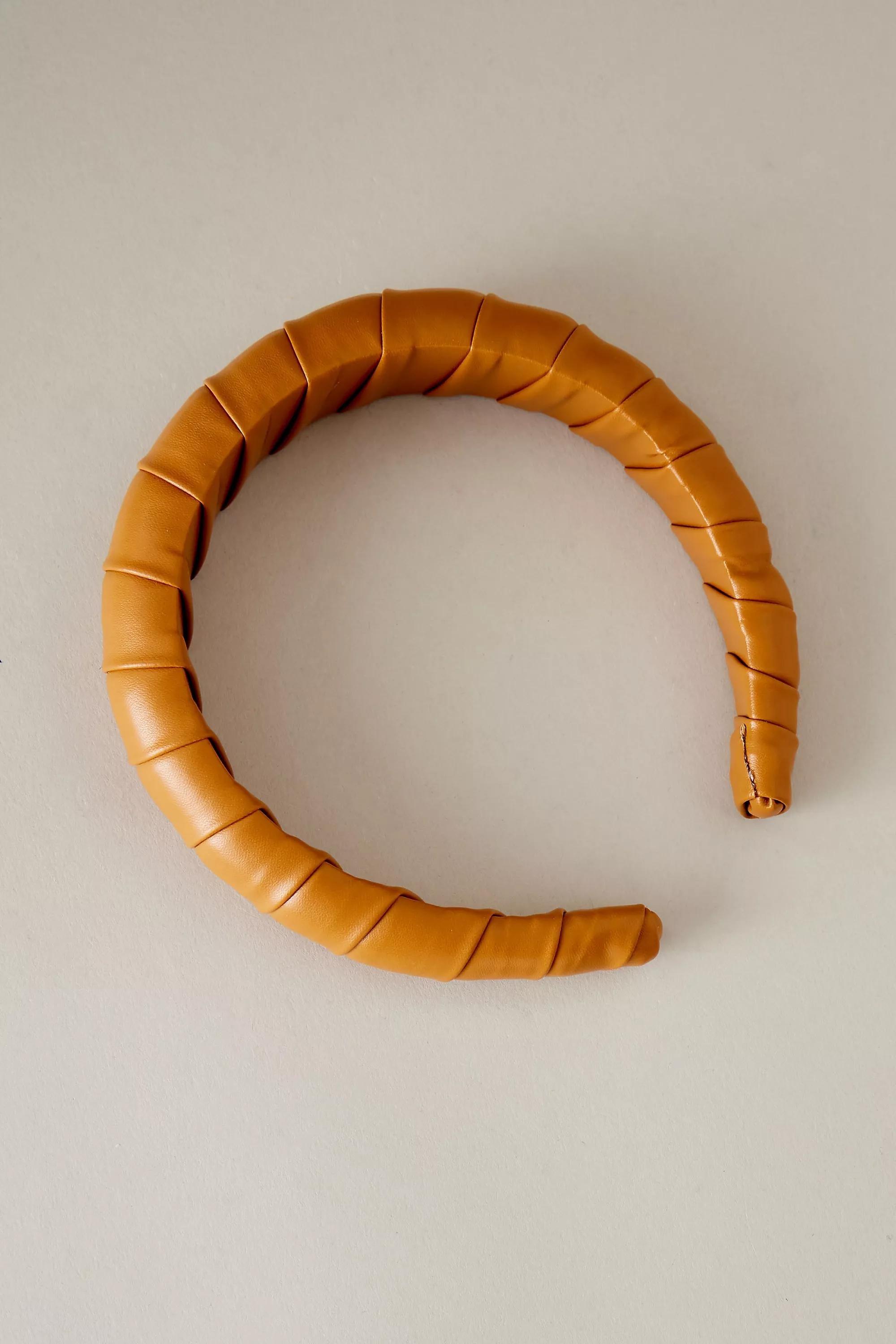 Anthropologie Faux Leather-Wrapped Puffy Headband, Tan Azadea Kuwait