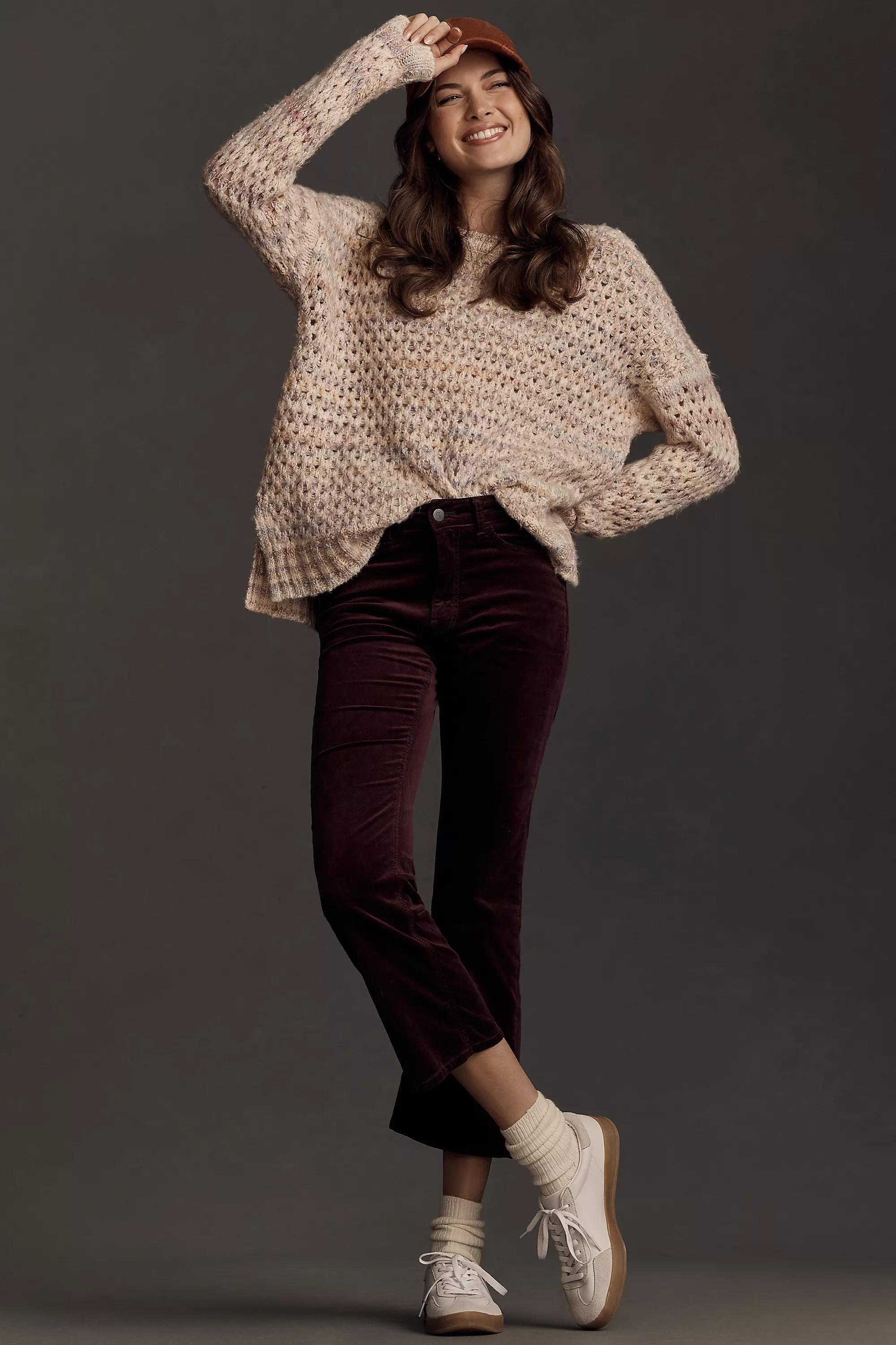 By Pilcro The Yaya Mid-Rise Crop Flare Jeans: Velvet Edition, Red, , large image number 0