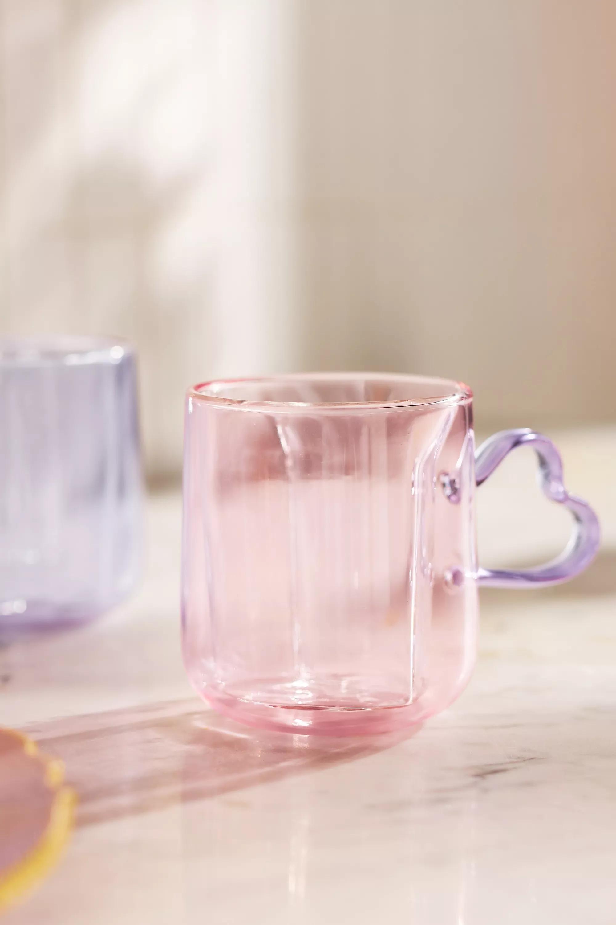 Anthropologie - Corazon Glass Heart Handle Mug, Pink