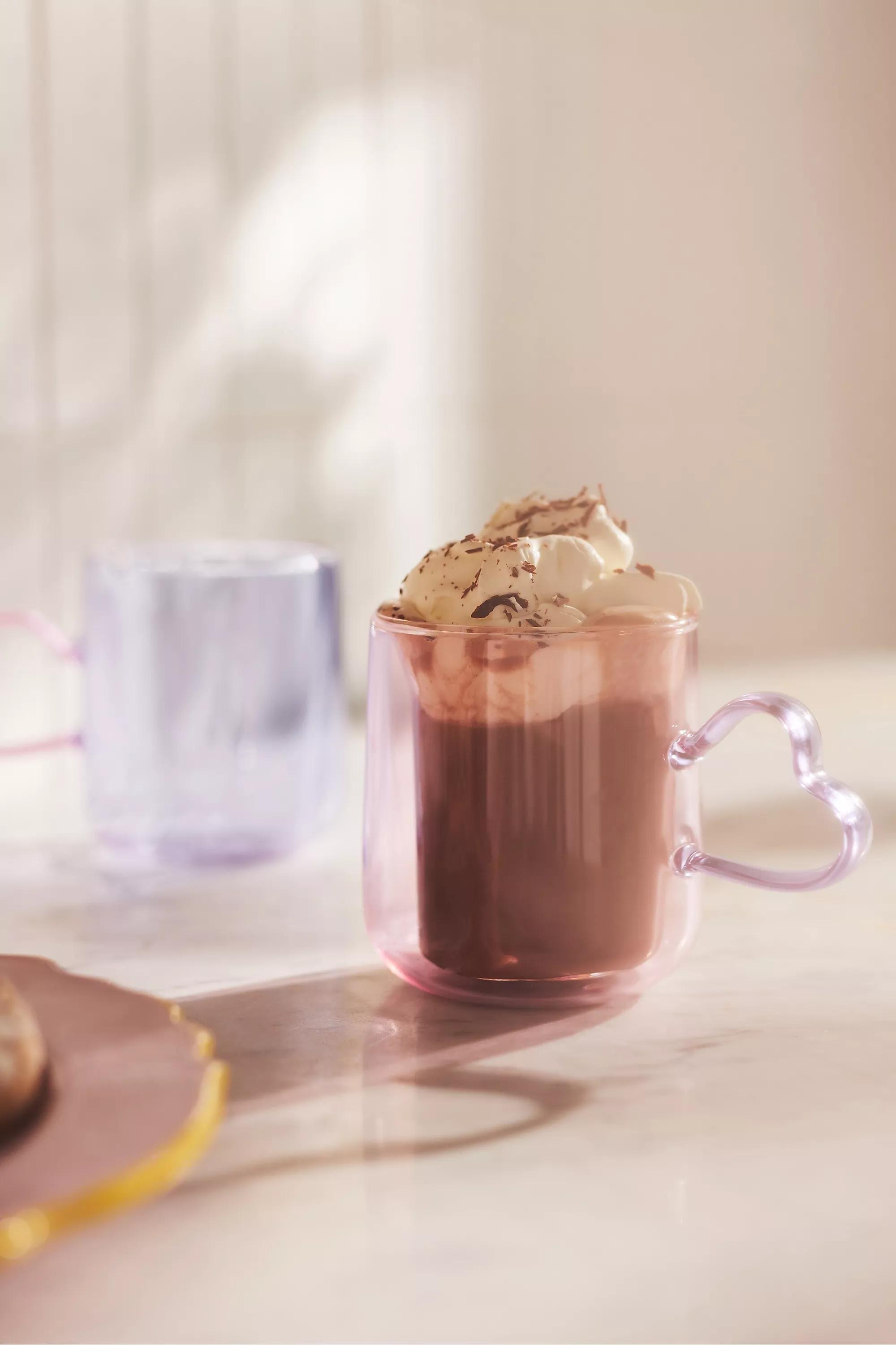 Corazon Glass Heart Handle Mug, Pink, A501_0066, large image number 1