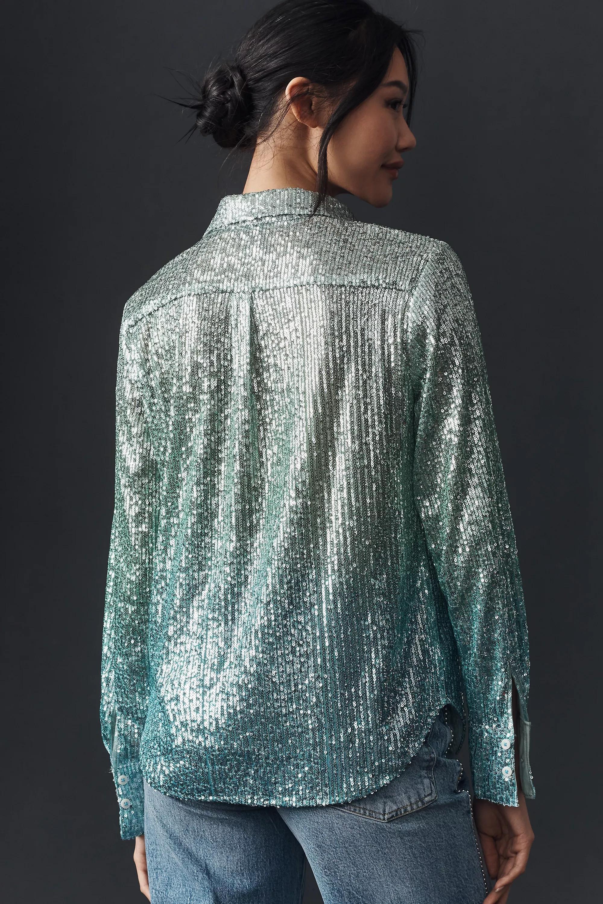 Anthropologie Textured Button Down Party, Green, , large image number 5