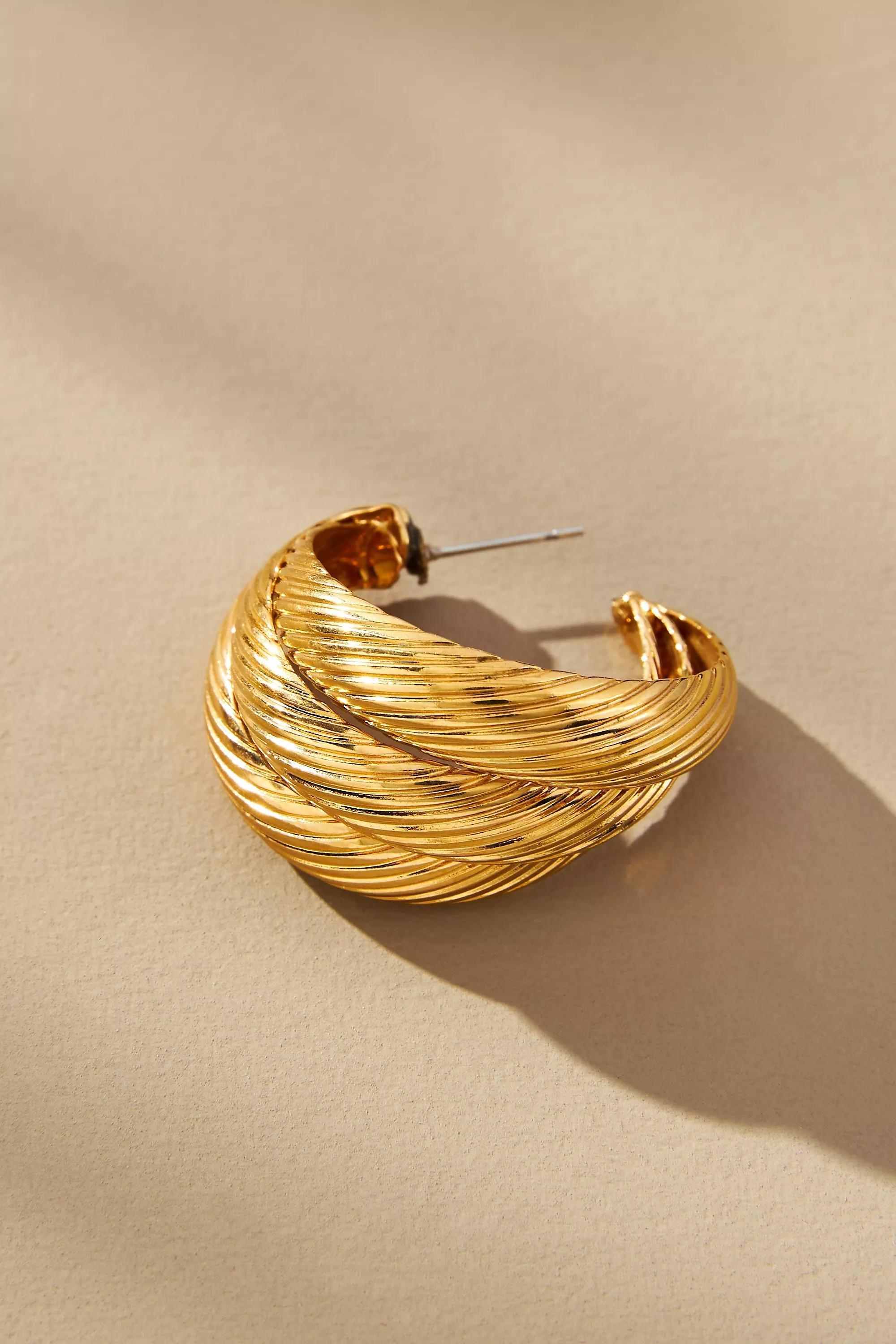 Vintage Ribbed Post Earrings, Gold, A501_0070, large image number 3
