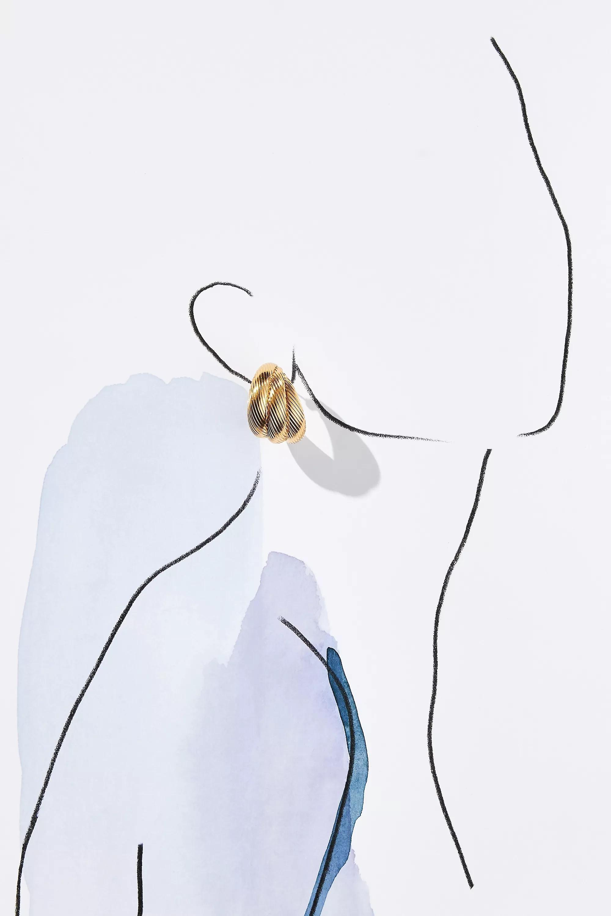 Vintage Ribbed Post Earrings, Gold, A501_0070, large image number 4