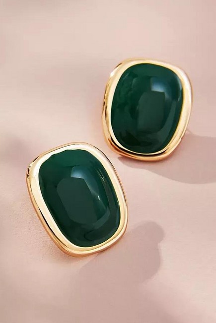 Anthropologie - Green Rounded Square Post Earrings, Emerald