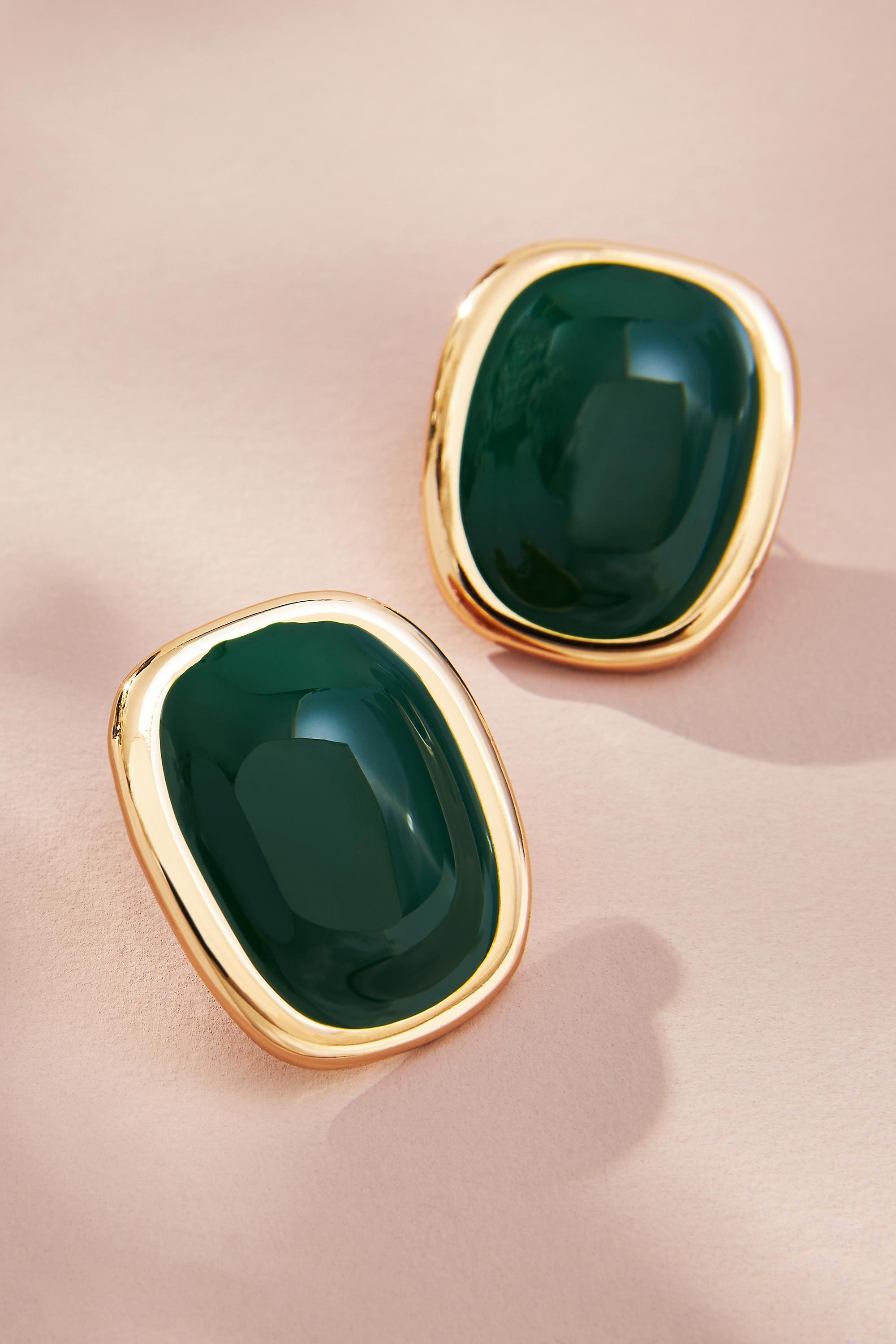 Green Rounded Square Post Earrings, Emerald, A501_0359, large image number 1