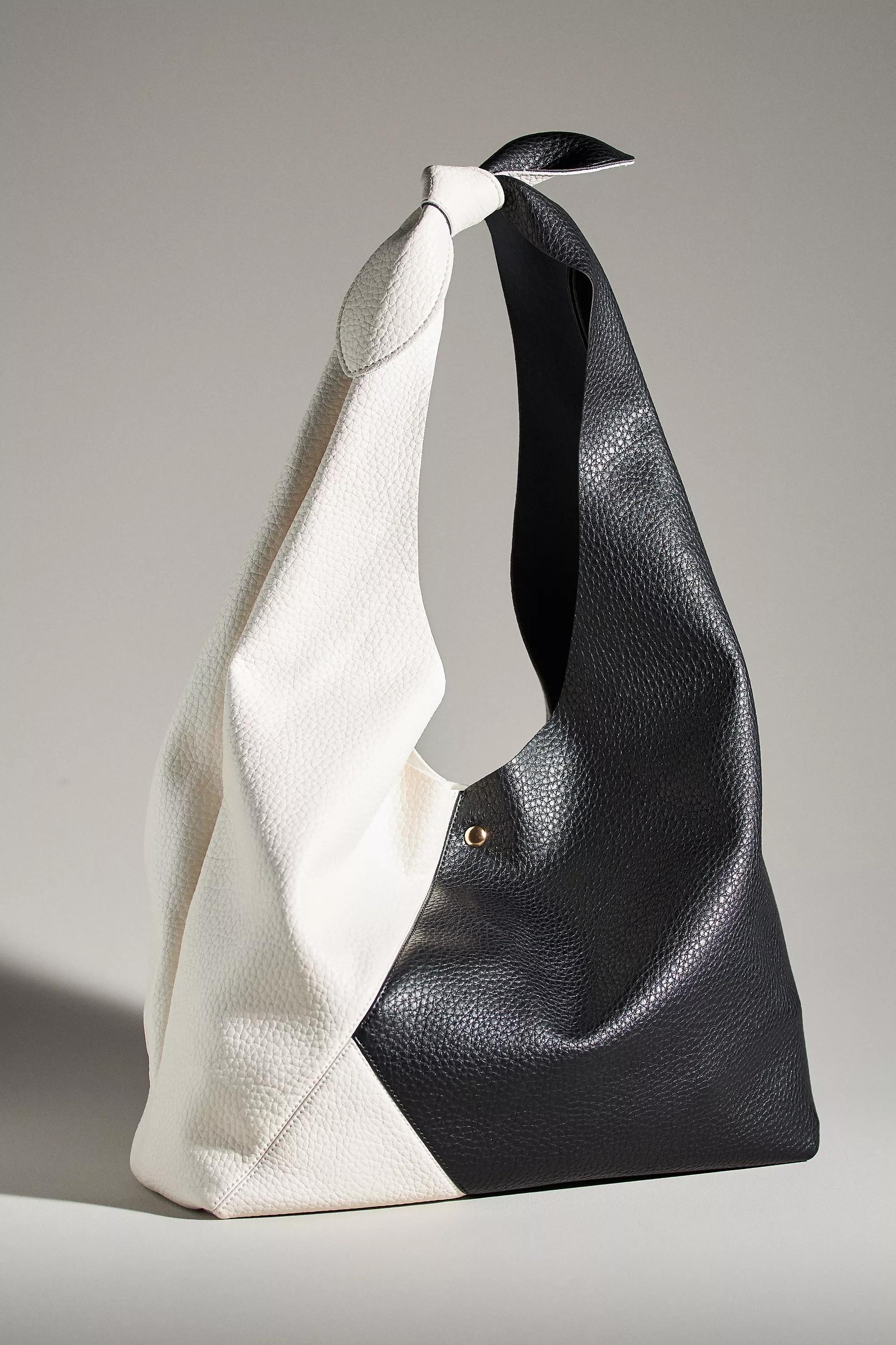 Faux Leather Two-Tone Knotted Shoulder Bag, Black And White, A501_0018, large image number 0