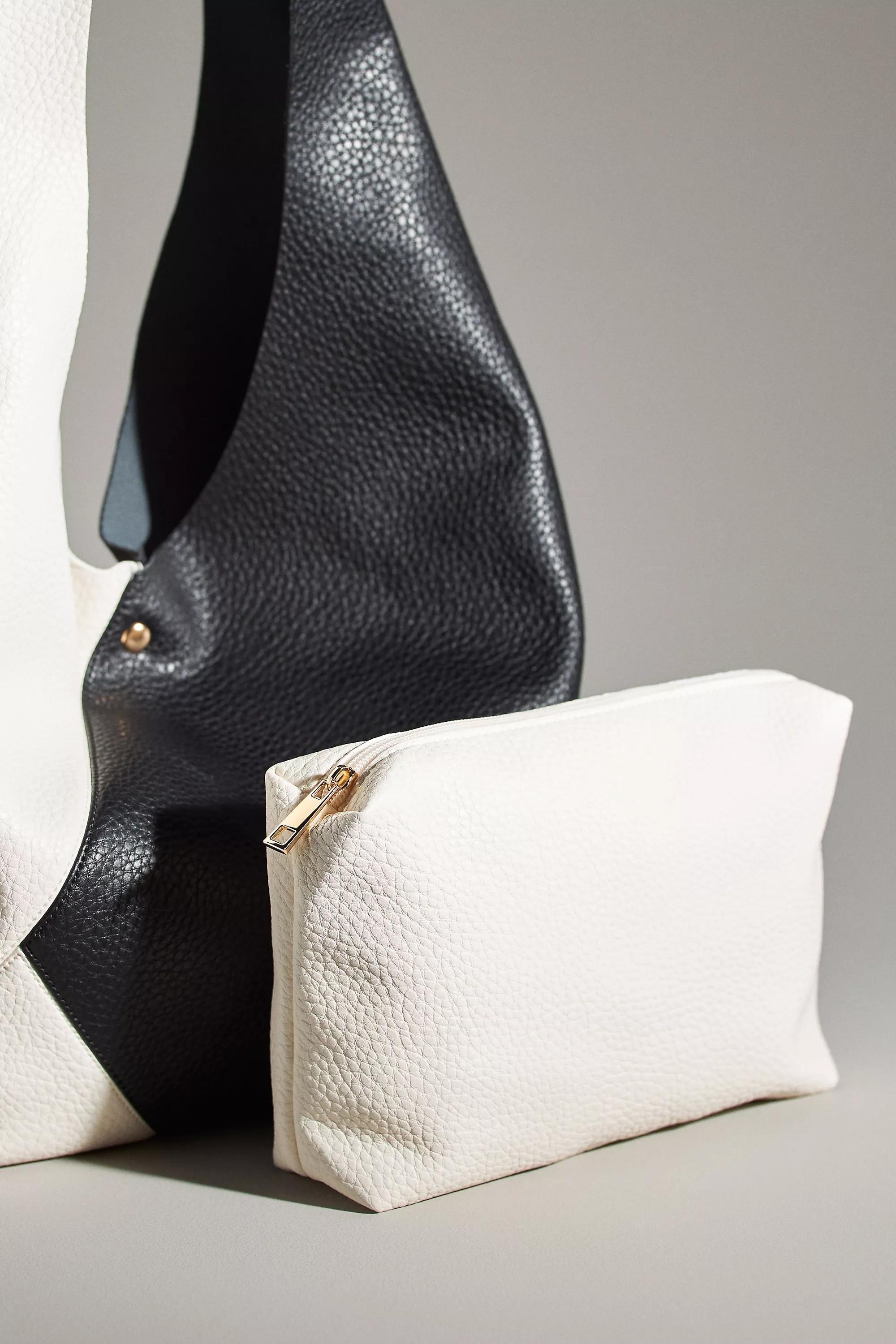 Faux Leather Two-Tone Knotted Shoulder Bag, Black And White, A501_0018, large image number 2