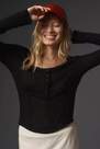 Anthropologie - By Pilcro Andie Ribbed Tissue Henley Top, Black