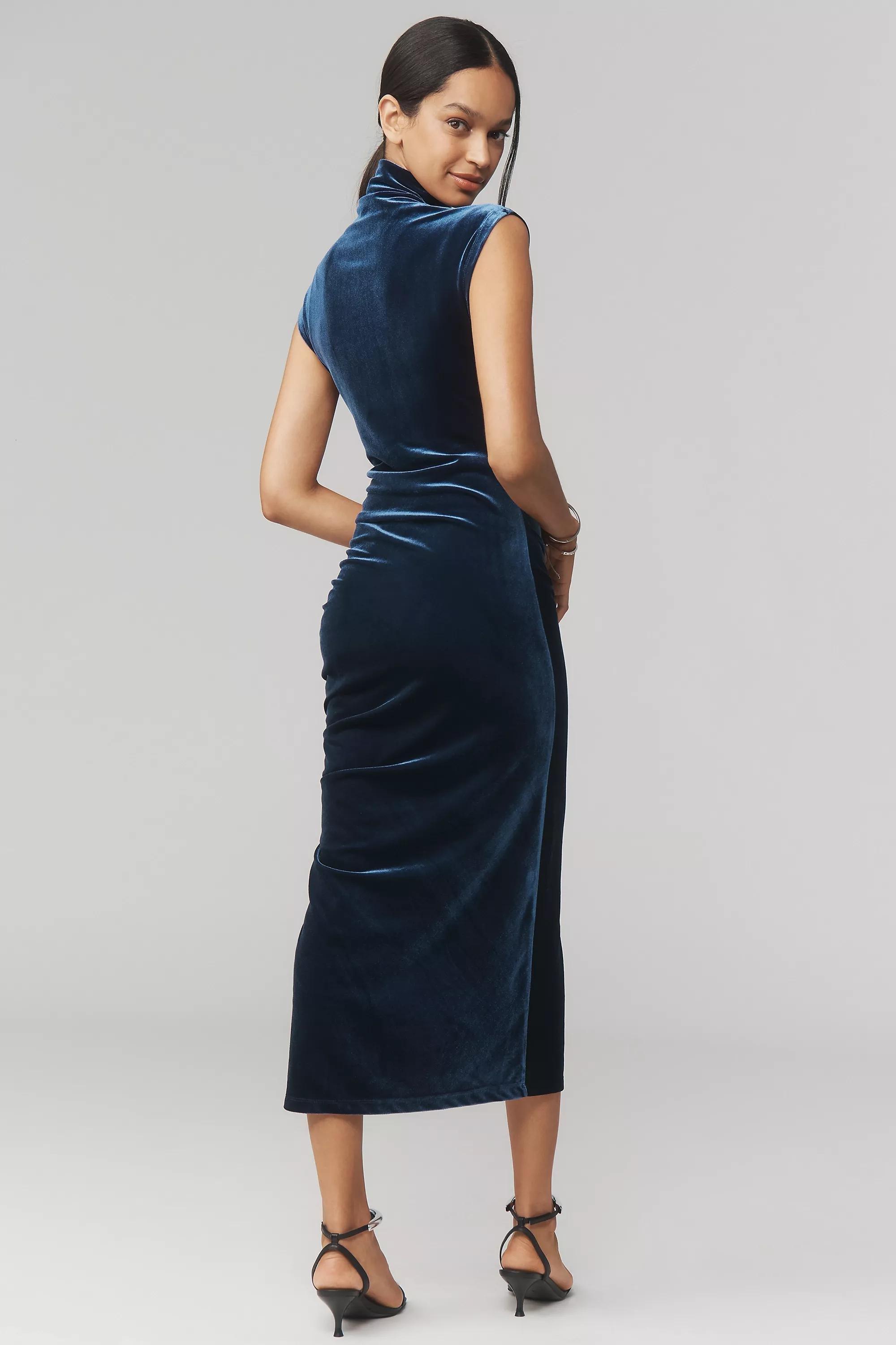 Anthropologie Ruched Bodycon Formal Midi, Blue, , large image number 2