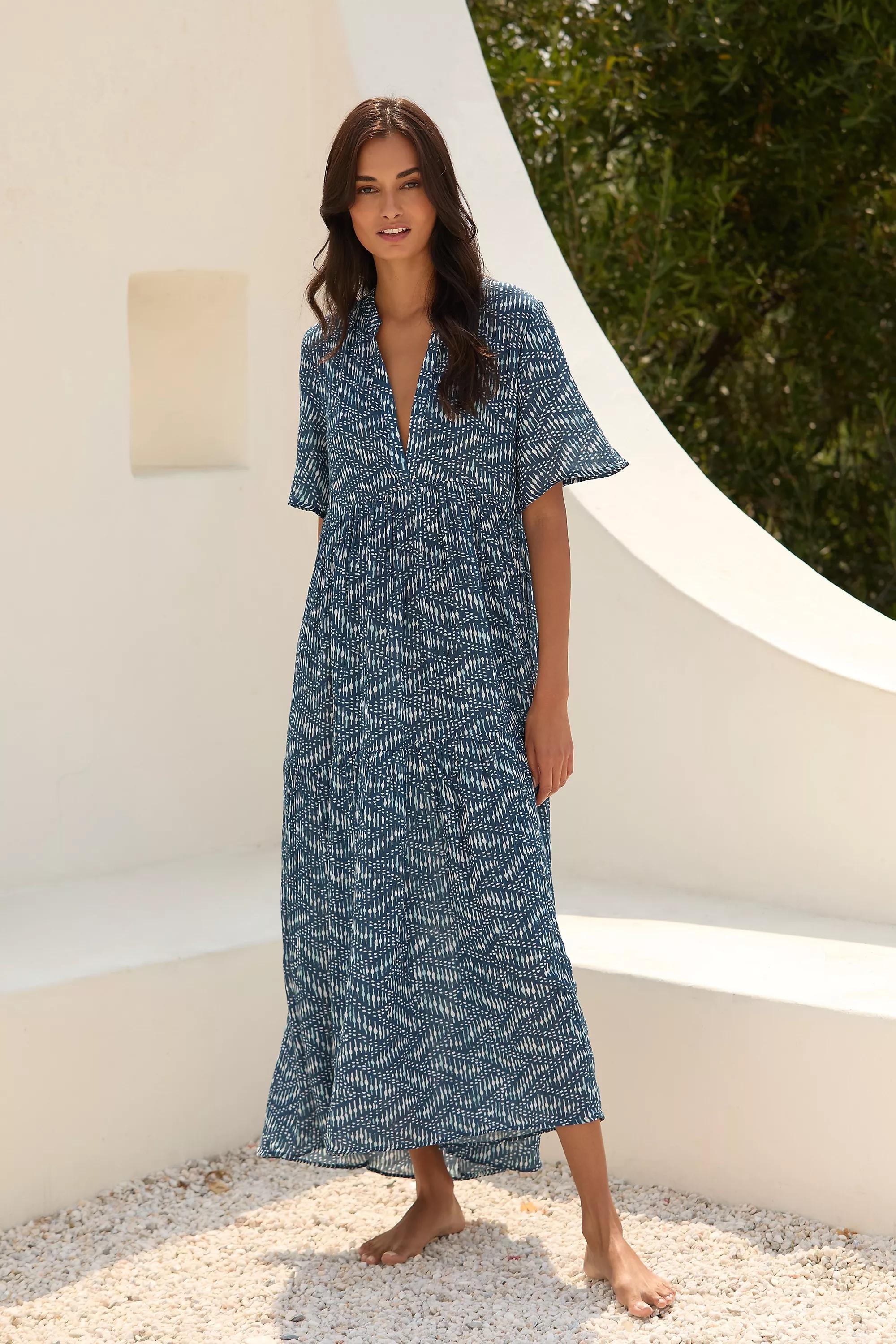 Anthropologie Textured Shirt Dress, Blue, , large image number 1